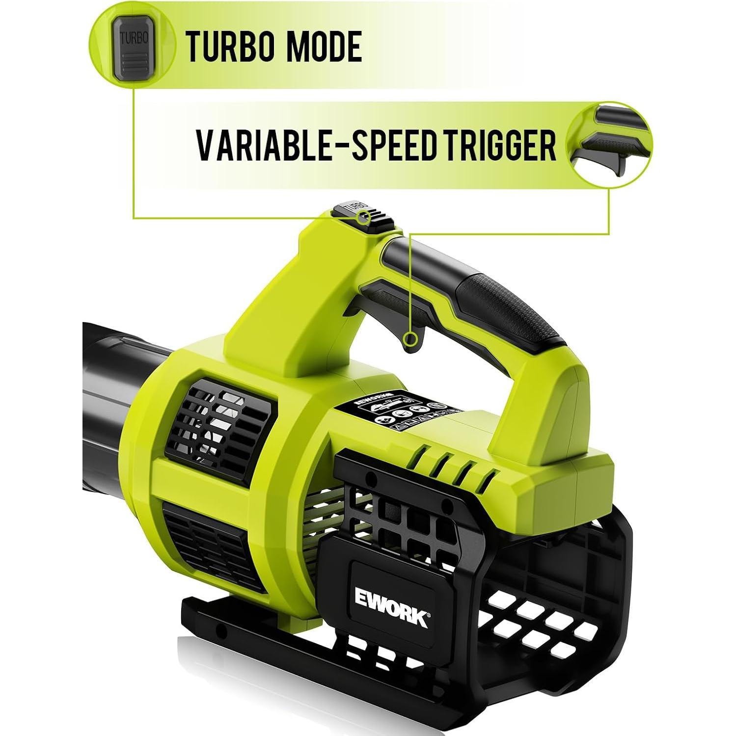 EWORK Soplador de Hojas Inalámbrico 21V Turbo 1.63kg