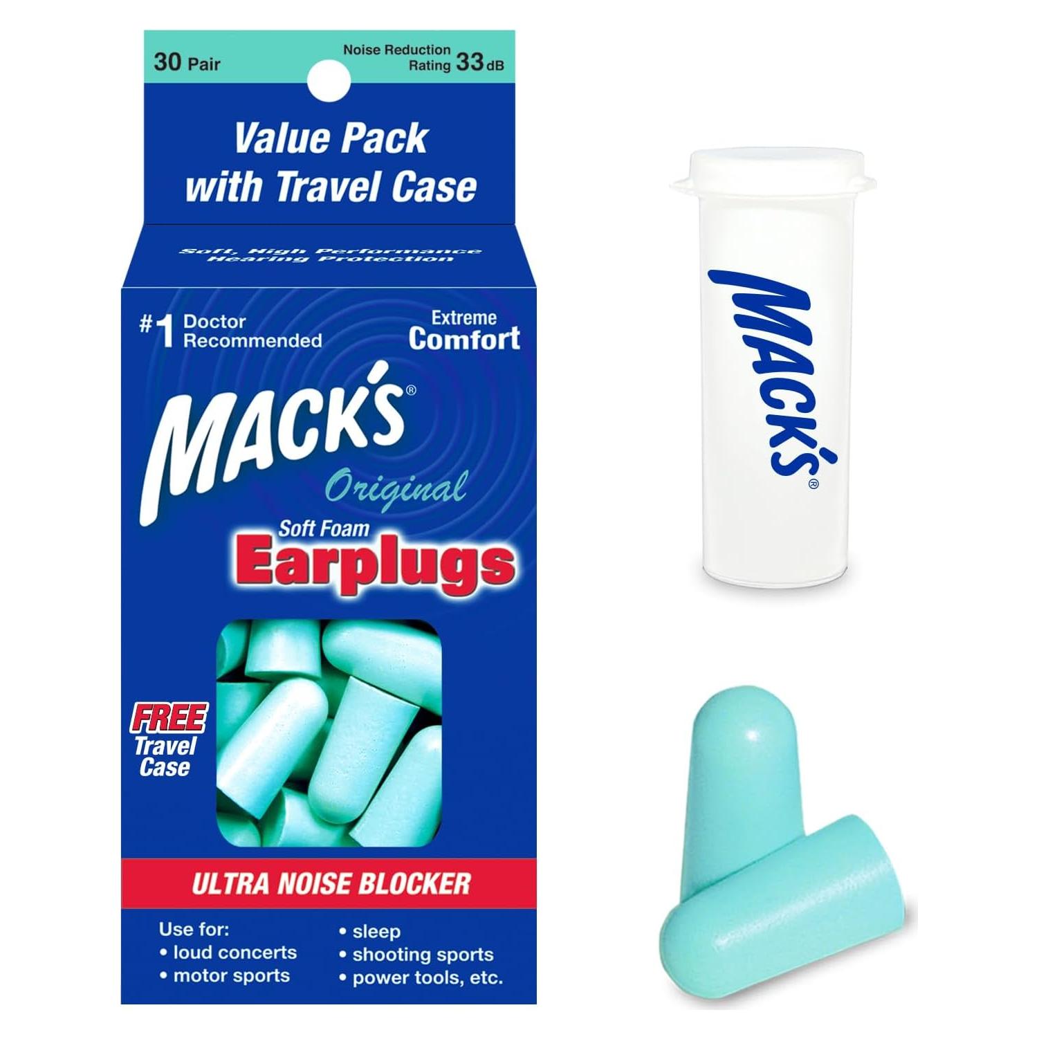 Tapones para oídos Mack de espuma suave - 30 pares, 33dB NRR