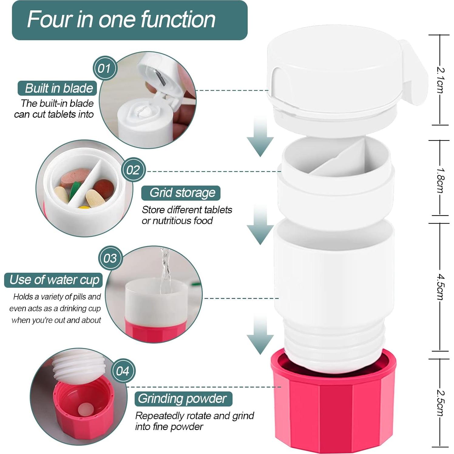 Molinillo y Triturador de Pastillas SZREDU 4 en 1 Rosa