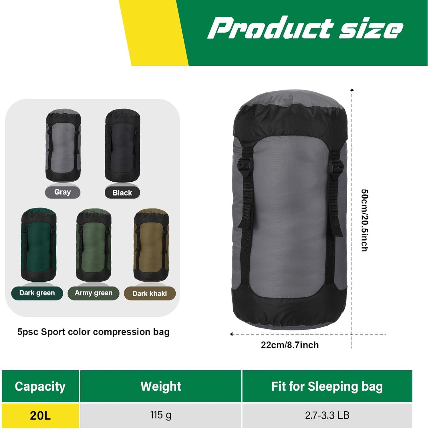 5 Sacos de Compresión GliCraft 20L Impermeables para Mochilas