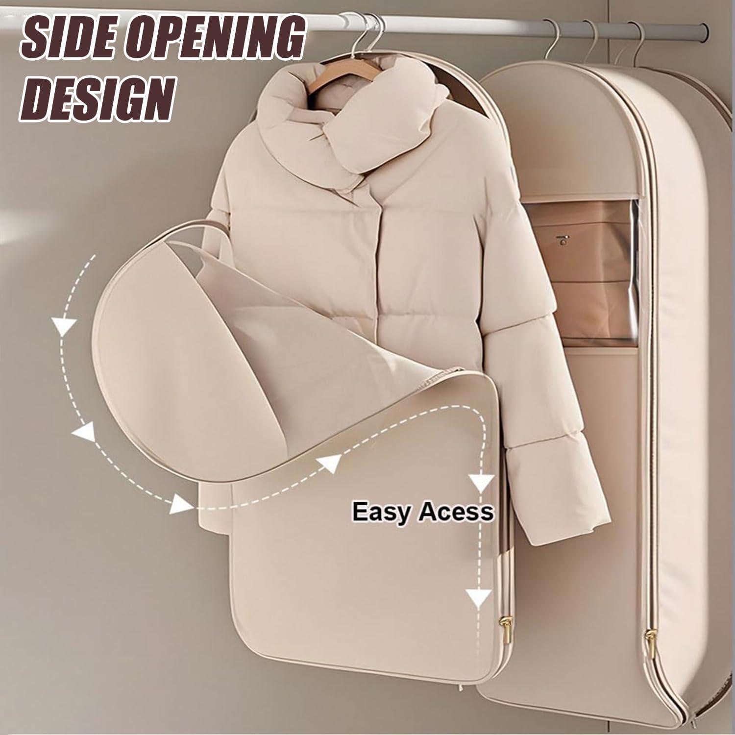 Bolsa de Ropa Colgante Beige L con Cierre de Compresión Automática