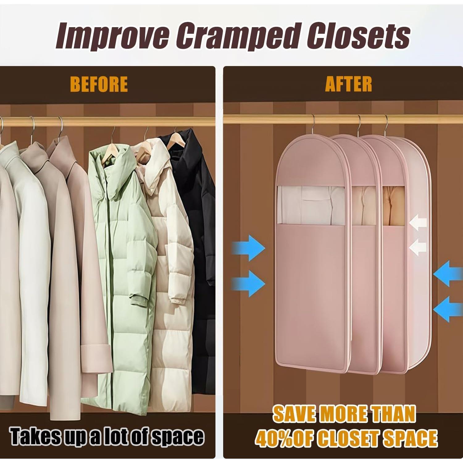 Bolsa de Ropa Colgante Beige L con Cierre de Compresión Automática