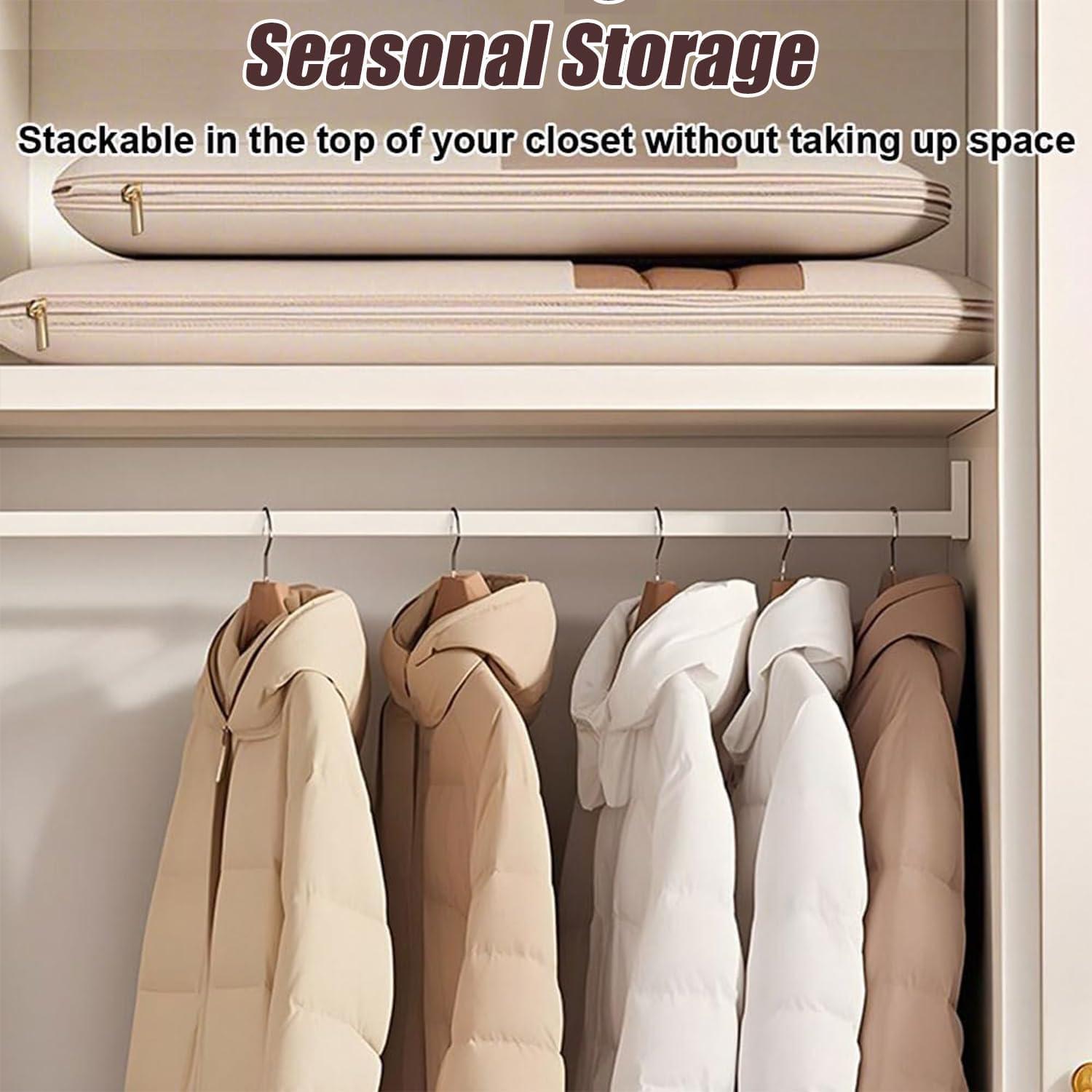 Bolsa de Ropa Colgante Beige L con Cierre de Compresión Automática