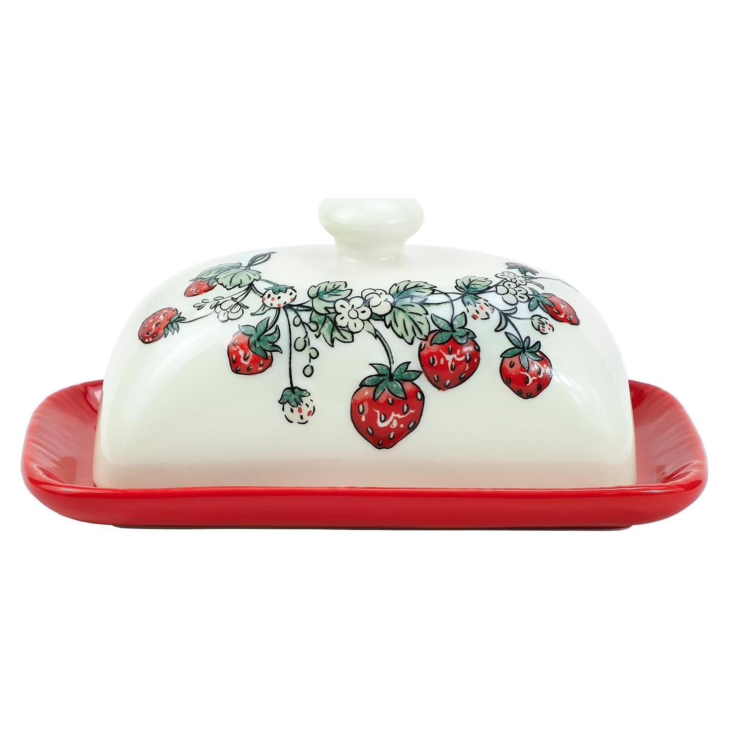 Plato de Mantequilla Cerámica Bicuzat con Tapa Vintage Fresas