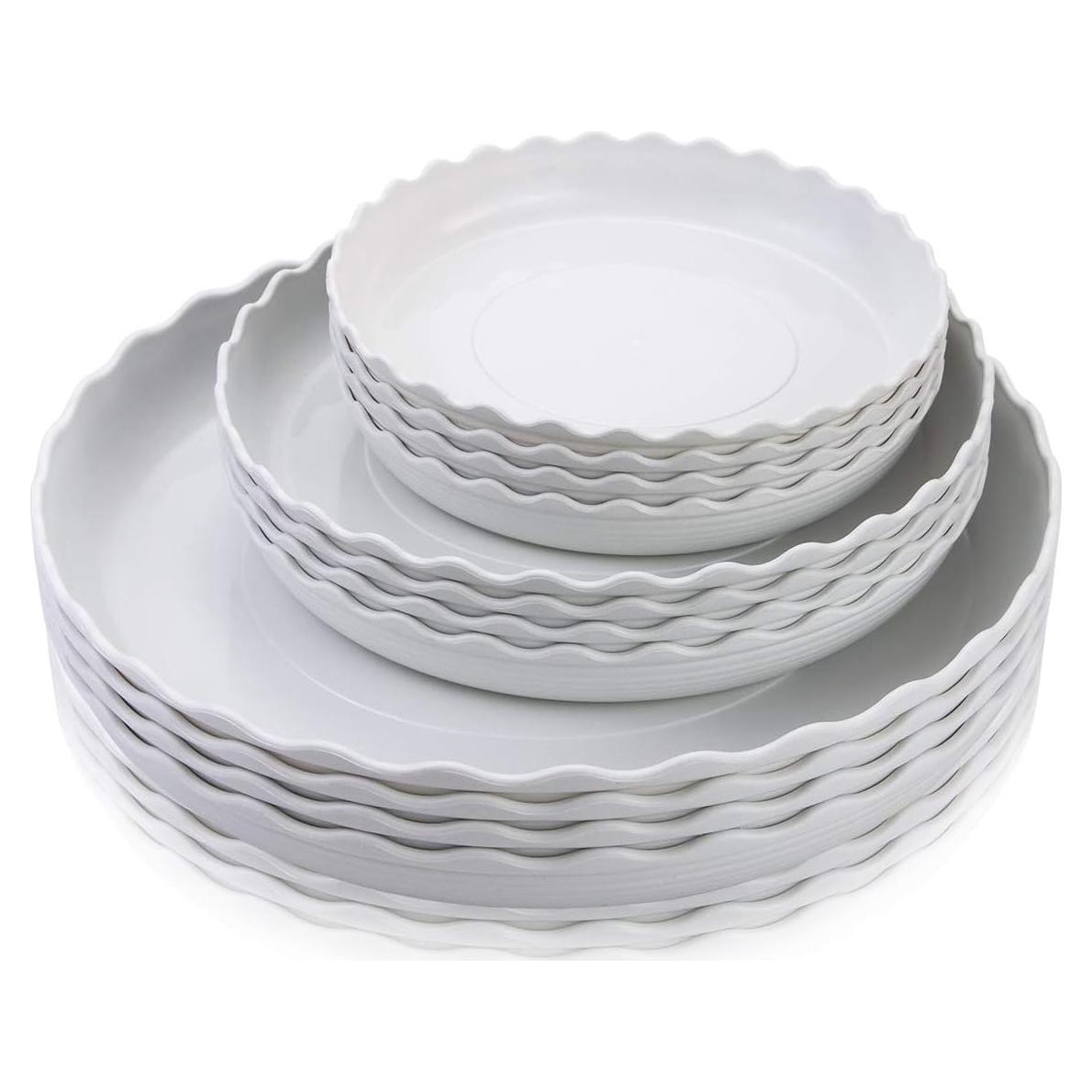 Paquete de 12 platos de plástico blanco Fireboomoon 15-25 cm