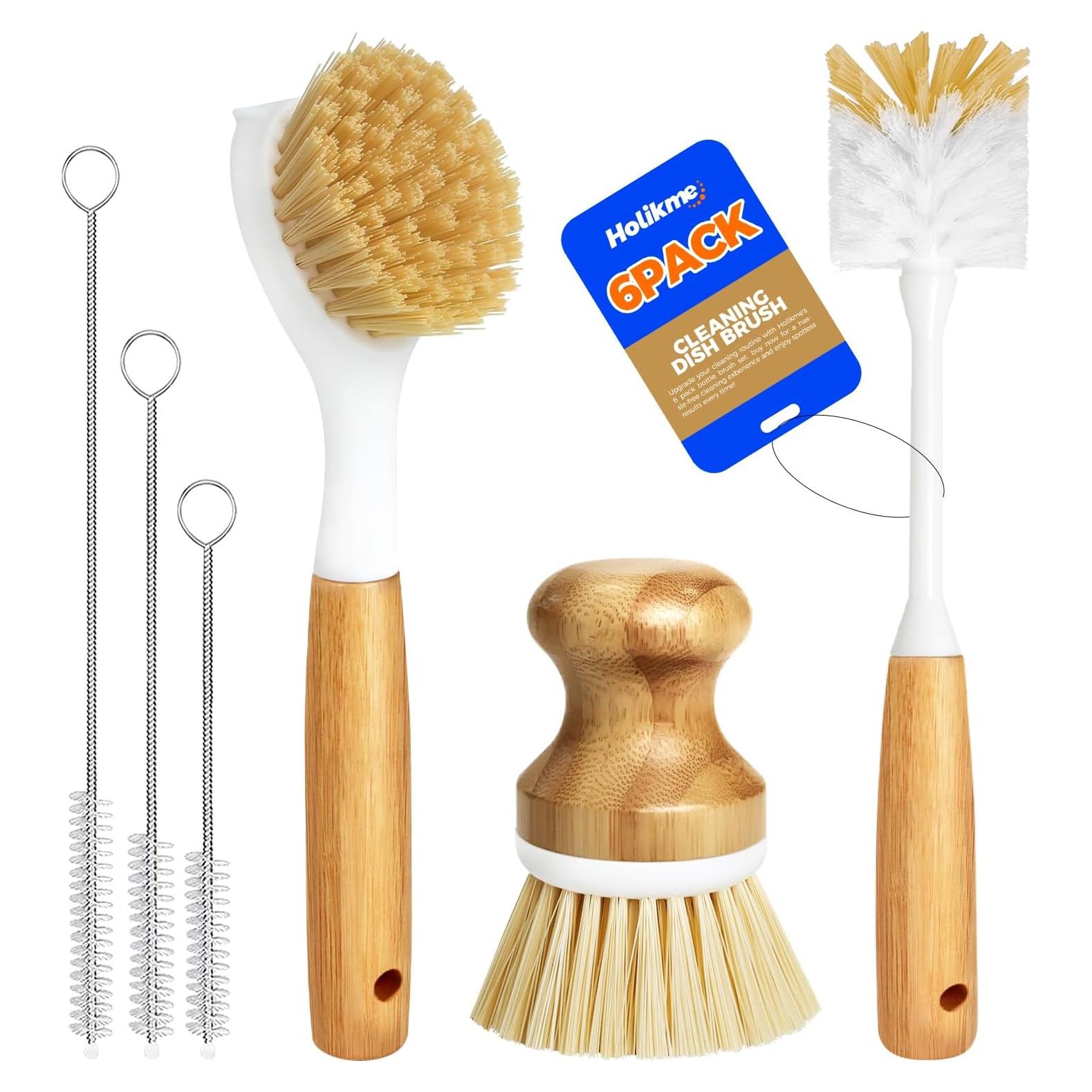 Set de 6 Cepillos de Cocina Holikme - Botellas, Platos, Palma, Pajitas