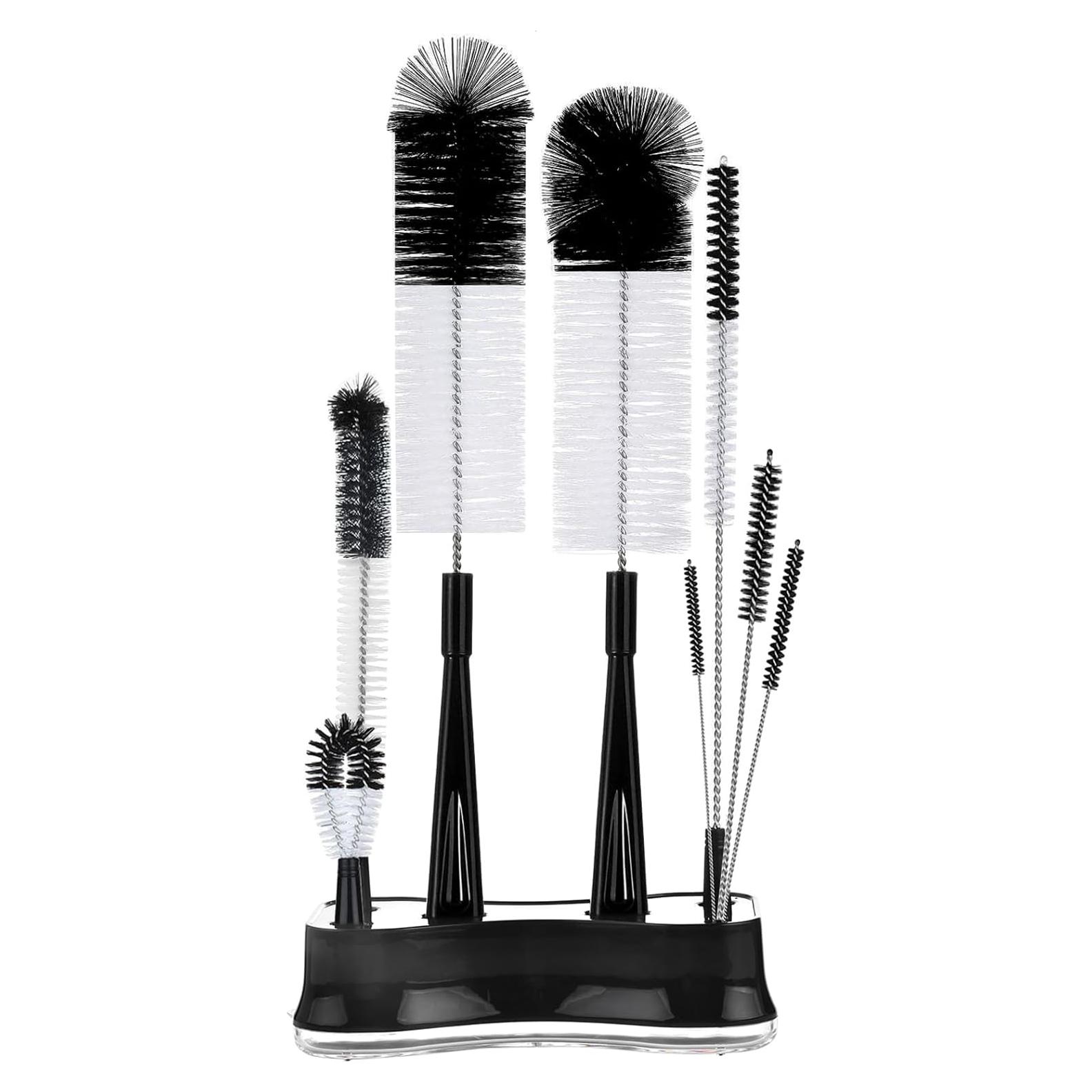 ALINK Juego de 8 Cepillos de Botellas con Soporte Negro