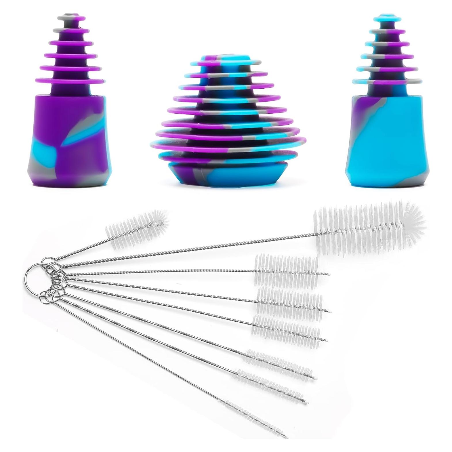 Tapones de limpieza de silicona COITEK con 8 cepillos - Morado