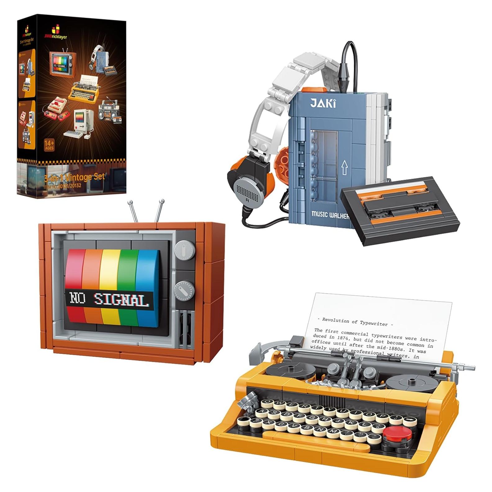 Set de Construcción Vintage JMBricklayer 20131 - Máquina de Escribir, Walkman y Televisor