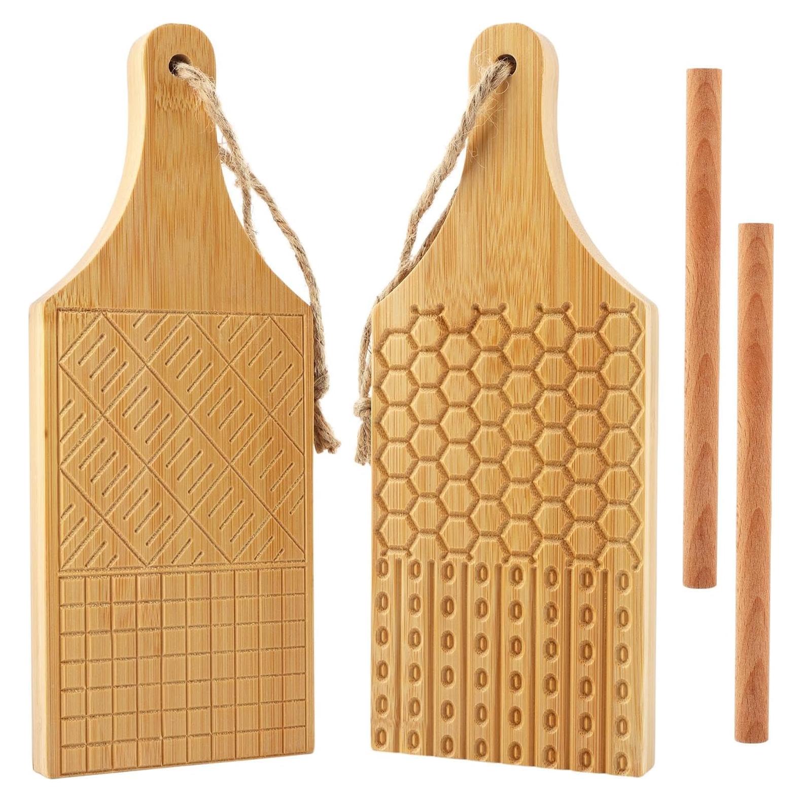 Conjunto de Herramientas para Hacer Gnocchi Bibabala - 2 Tablas y Rodillos de Madera