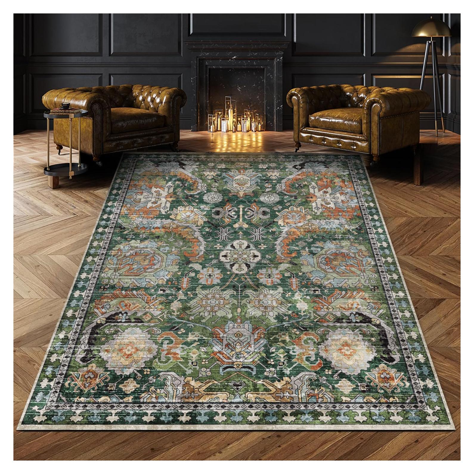 Alfombra de Área Lavable RUGSURE Tribal Verde 0.91x1.52m