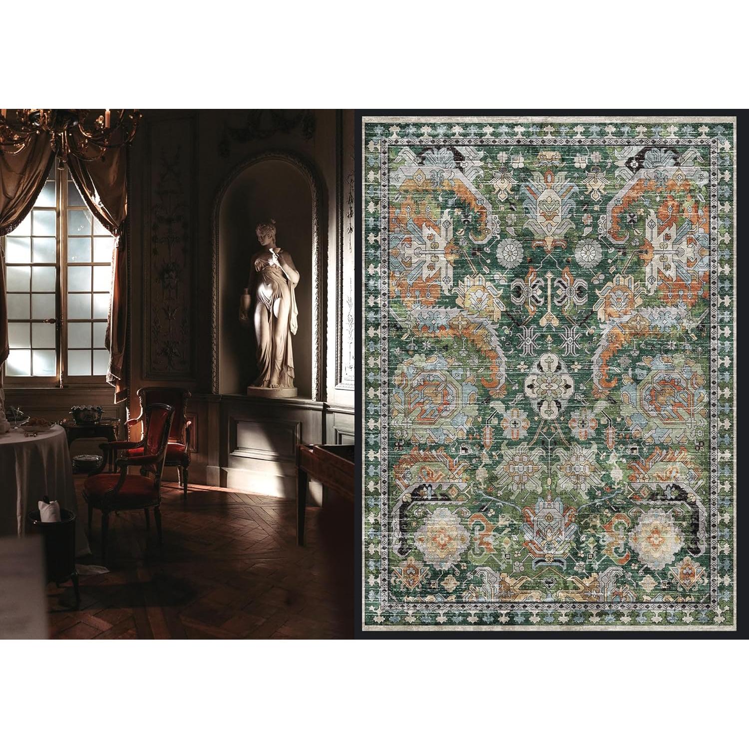 Alfombra de Área Lavable RUGSURE Tribal Verde 0.91x1.52m