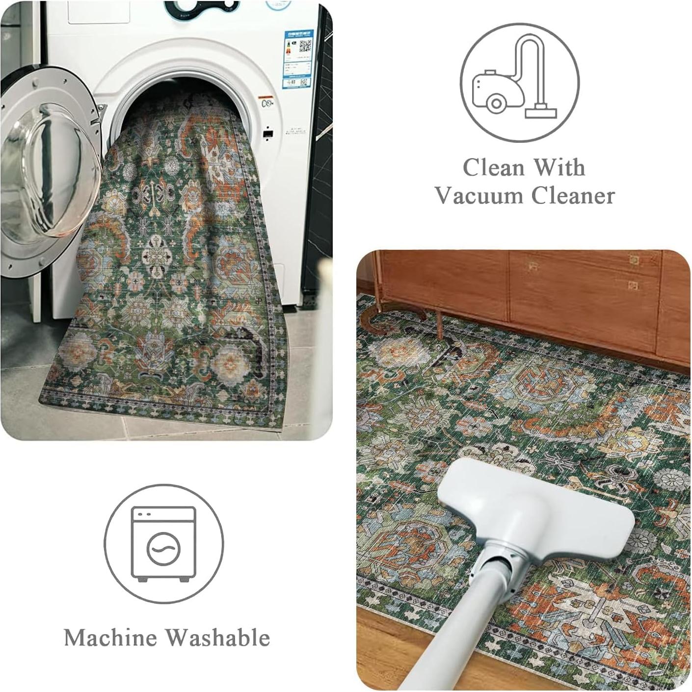 Alfombra de Área Lavable RUGSURE Tribal Verde 0.91x1.52m