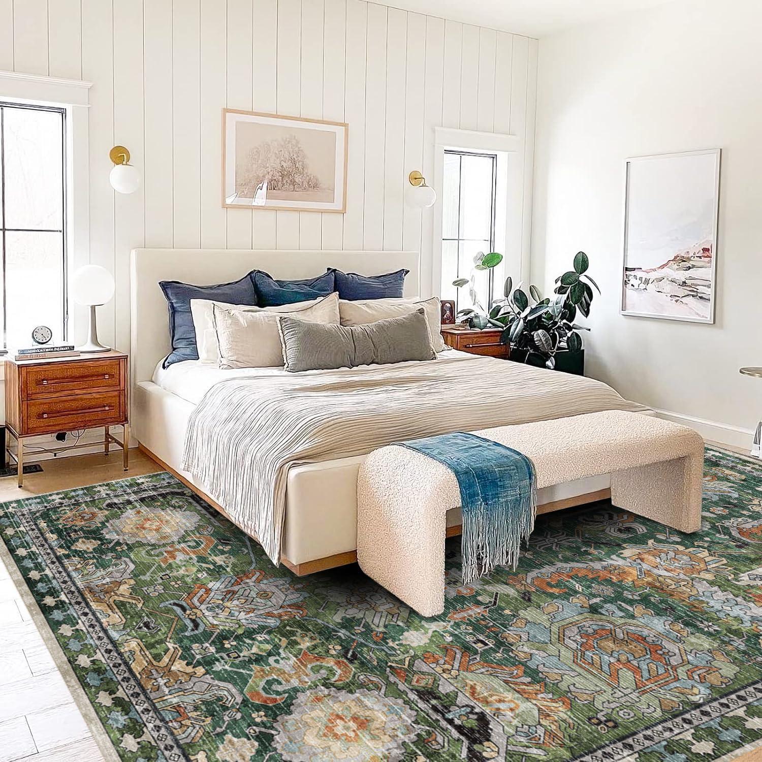 Alfombra de Área Lavable RUGSURE Tribal Verde 0.91x1.52m