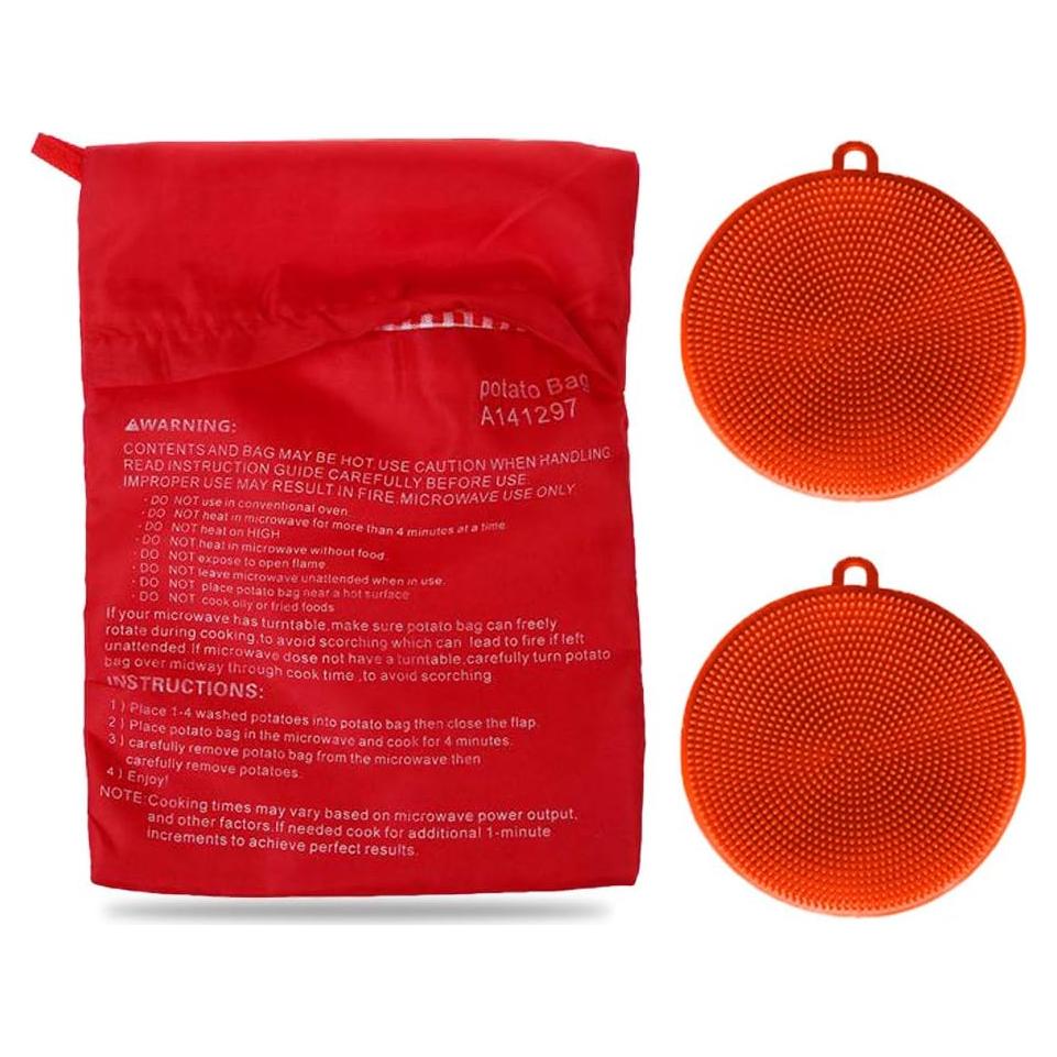 Kit Bolsa Microondas Roucerlin + 2 Cepillos Silicona Naranja