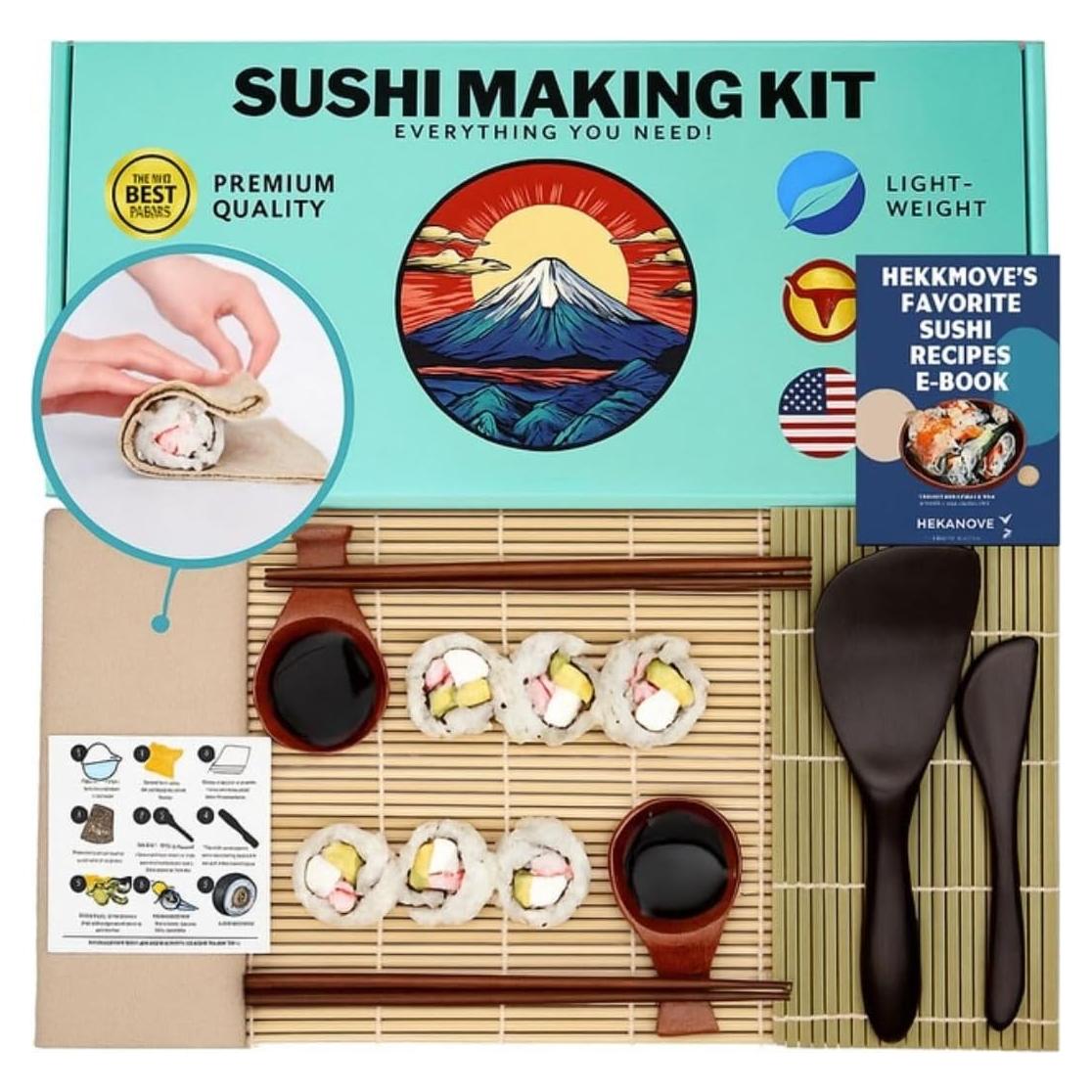 Kit de Sushi HEKAMOVE Premium de Madera Natural 10 Piezas