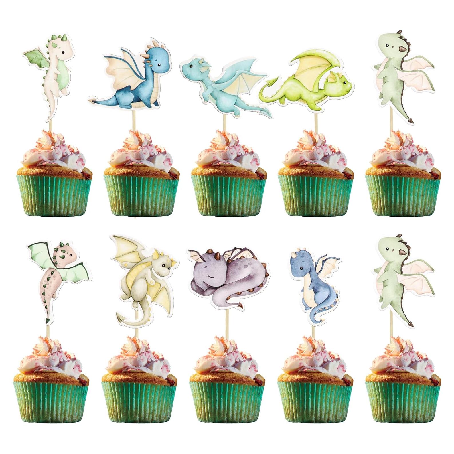 Toppers de Cupcake de Dragón Ephlyn - 36 Piezas Decorativas