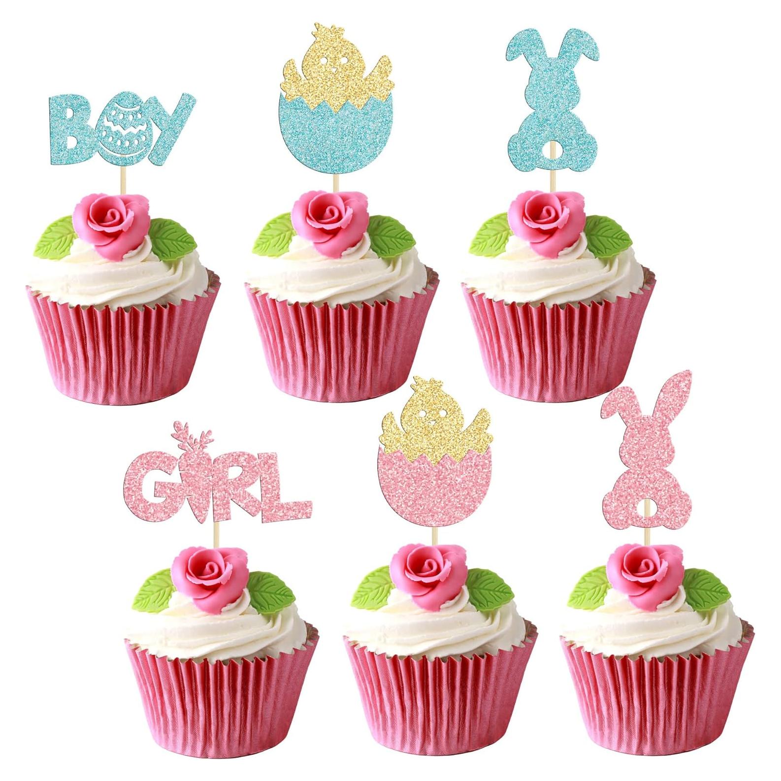 Decoraciones para Cupcakes Gyufise 24Pcs Pascua Revelación de Género