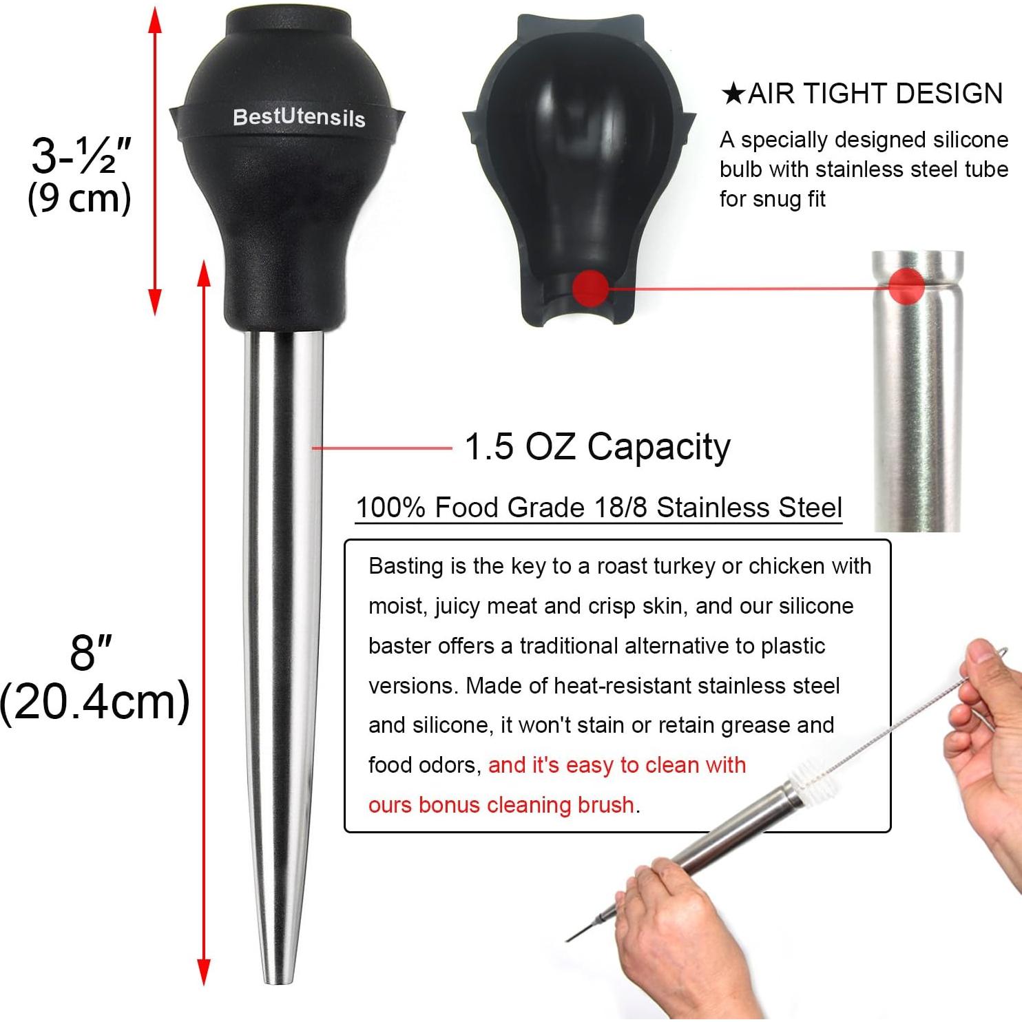 Baster de Pavo KAYCROWN Acero Inoxidable con Agujas y Cepillo