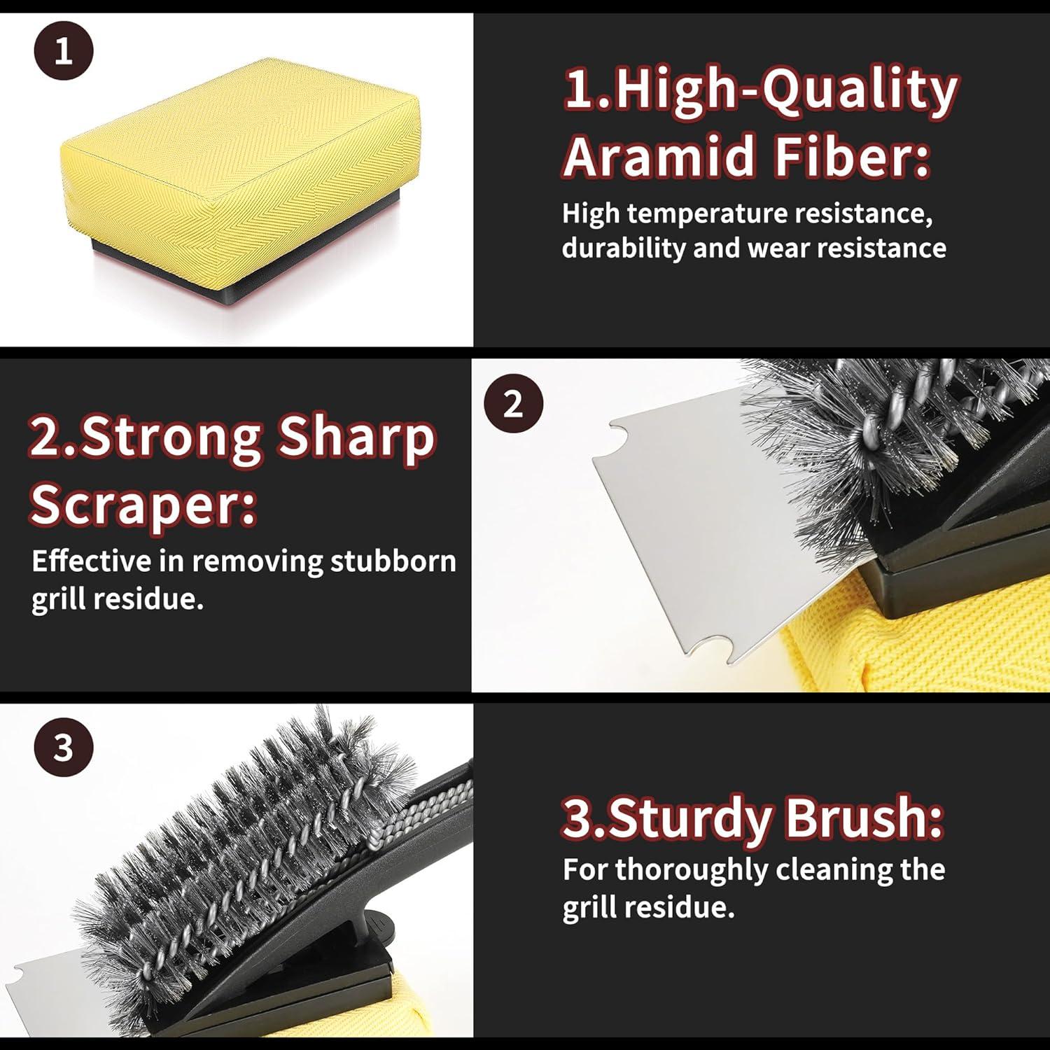 Cepillo de Parrilla PePeng 3 en 1 con Raspador - Negro