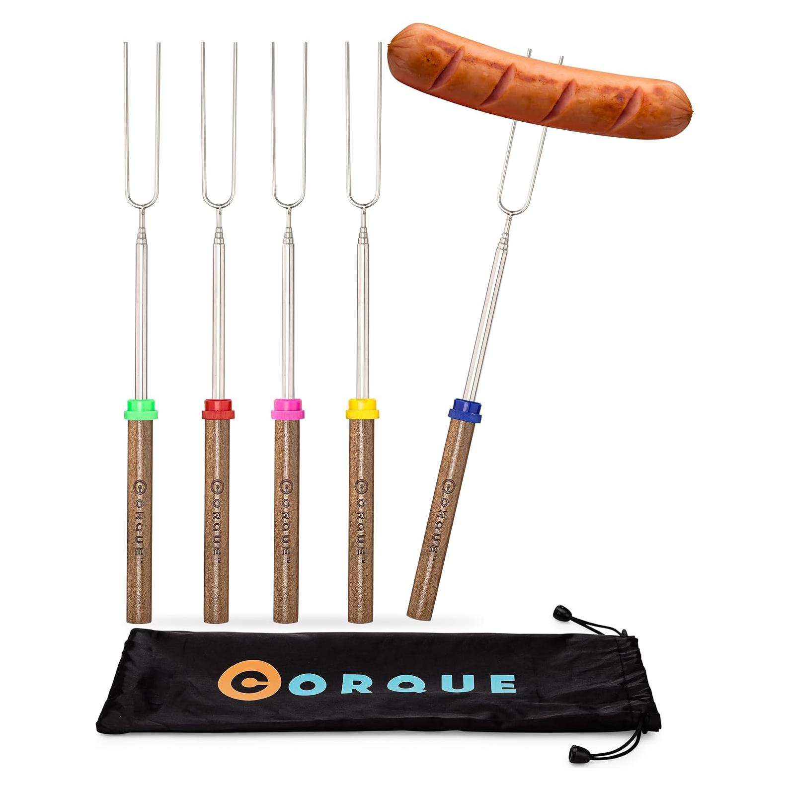 Varas para Asar Malvaviscos CORQUE 81cm Acero Inoxidable 5 Piezas