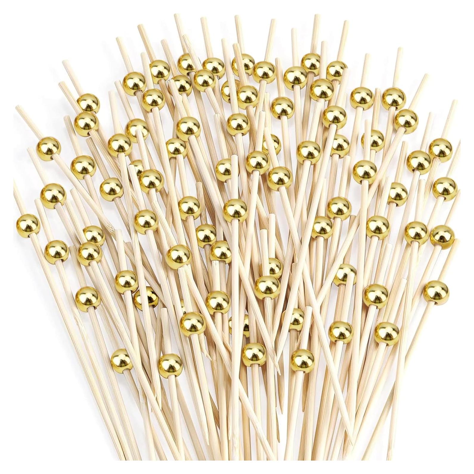 Palillos de cóctel de bambú THISONG 200PCS perla dorada