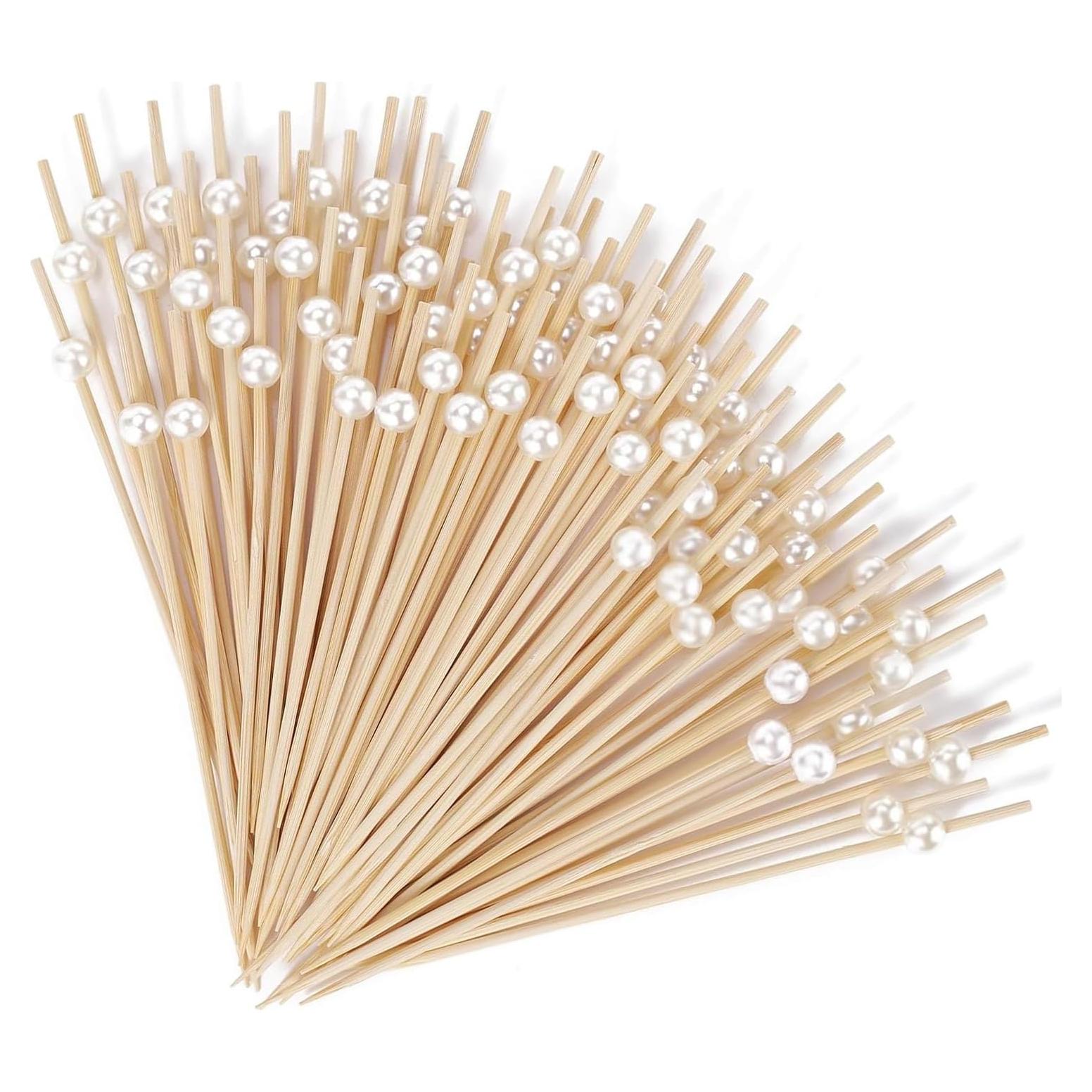 100 Palillos de Cóctel de Perla Blanca 11.94 cm para Aperitivos