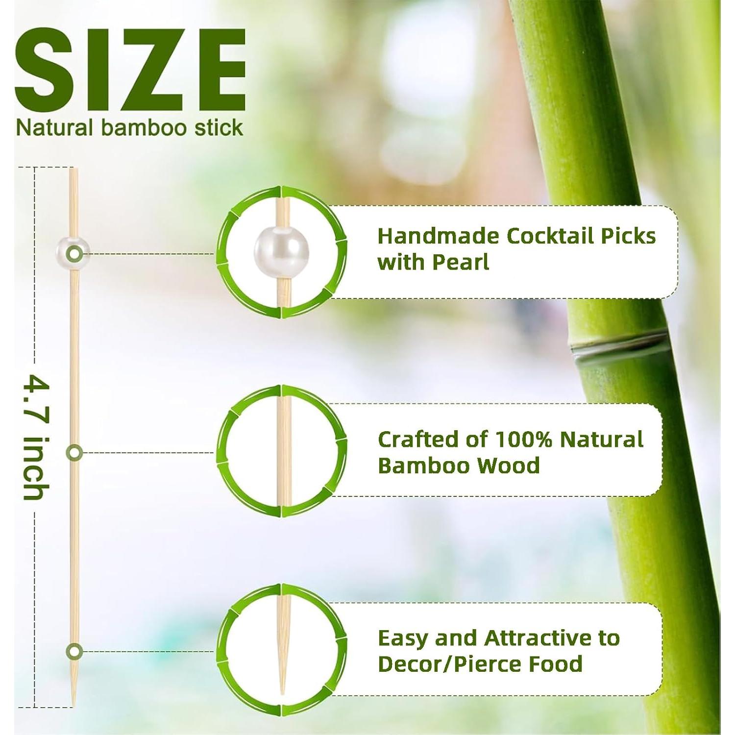 100 Palillos de Cóctel de Perla Blanca 11.94 cm para Aperitivos