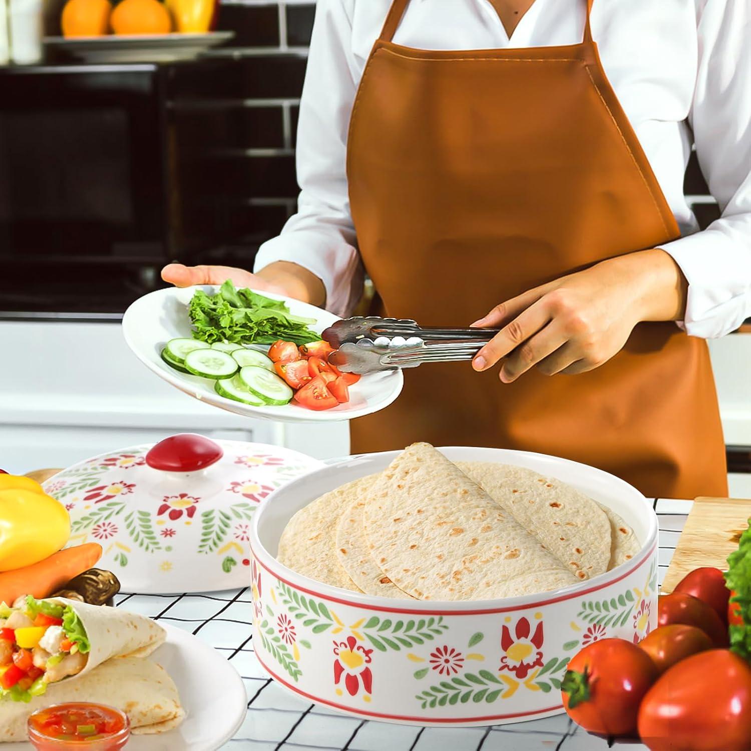 Calentador de Tortillas Yopay Cerámica Floral 21.5 cm Apto Microondas