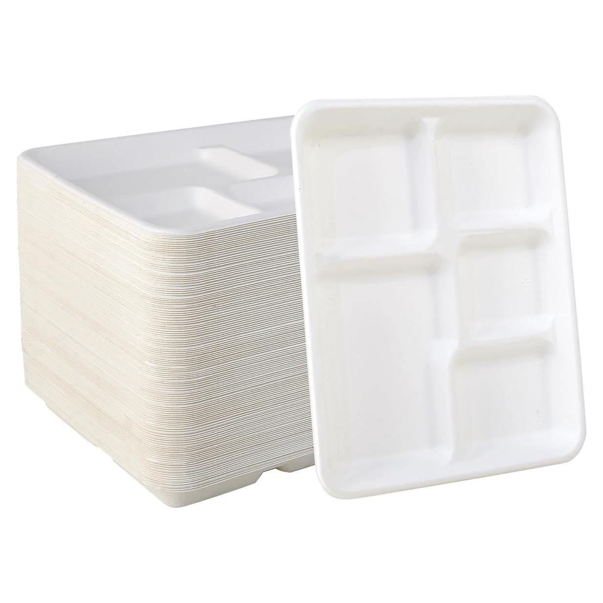 Platos Compostables Vplus 125 Unidades 5 Compartimentos 26x21 cm