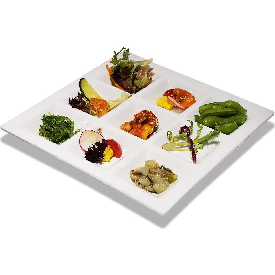 Plato Dividido Rectangular de Cerámica Cinf 9 Compartimentos