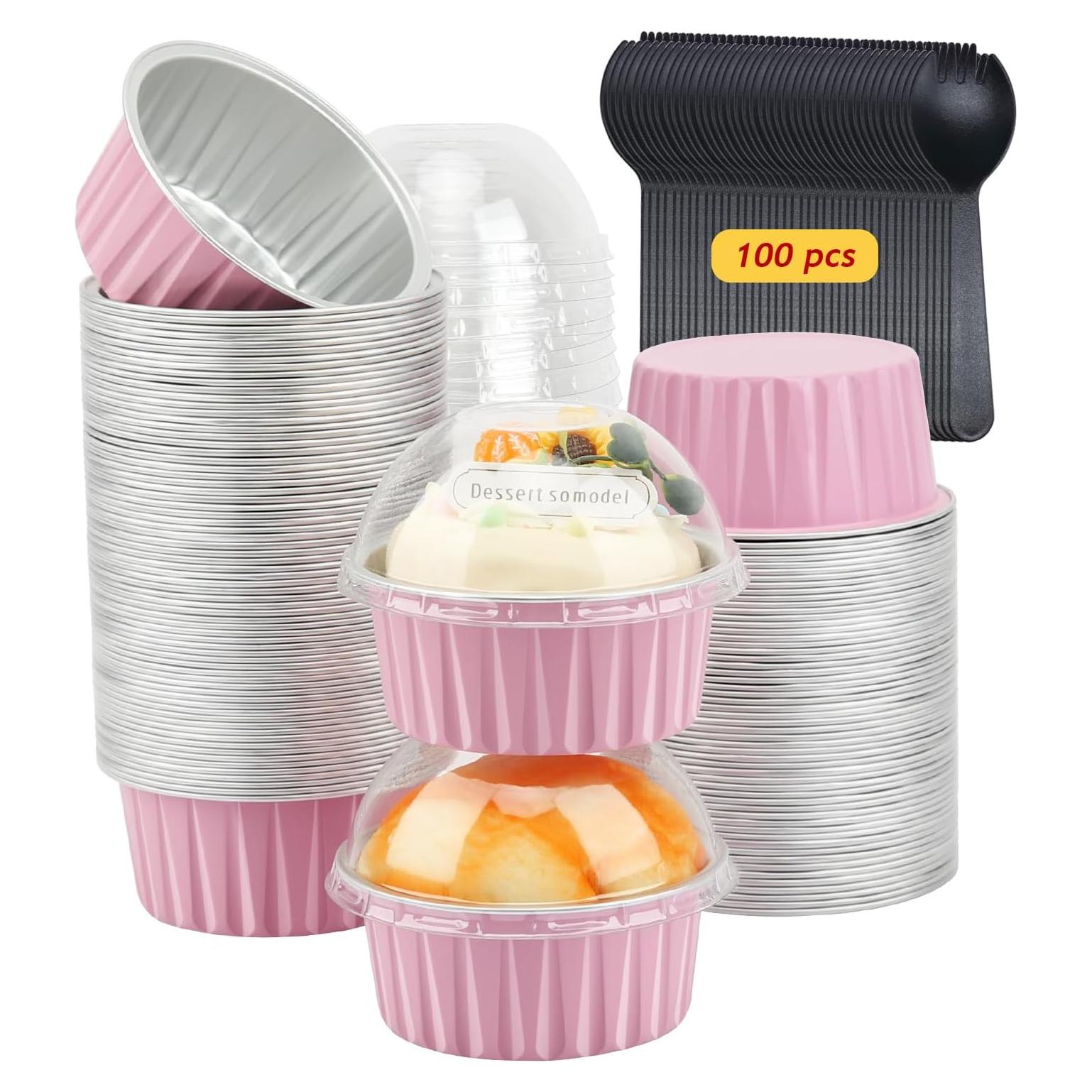 Moldes para Cupcakes LNYZQUS 5oz con Tapas - Paquete 100 Piezas