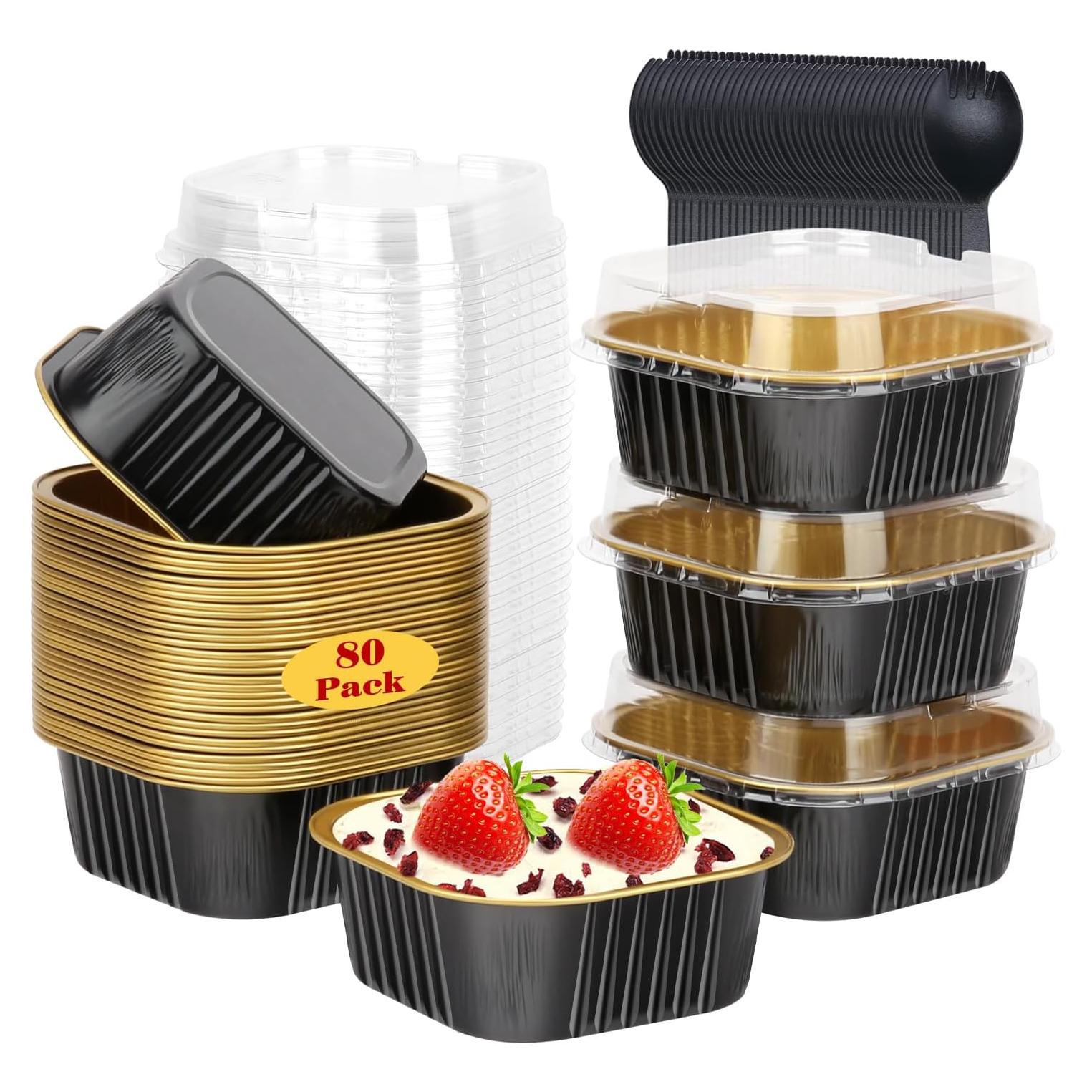 Mini Moldes para Pasteles LNYZQUS 10oz 80paquete con Tapas