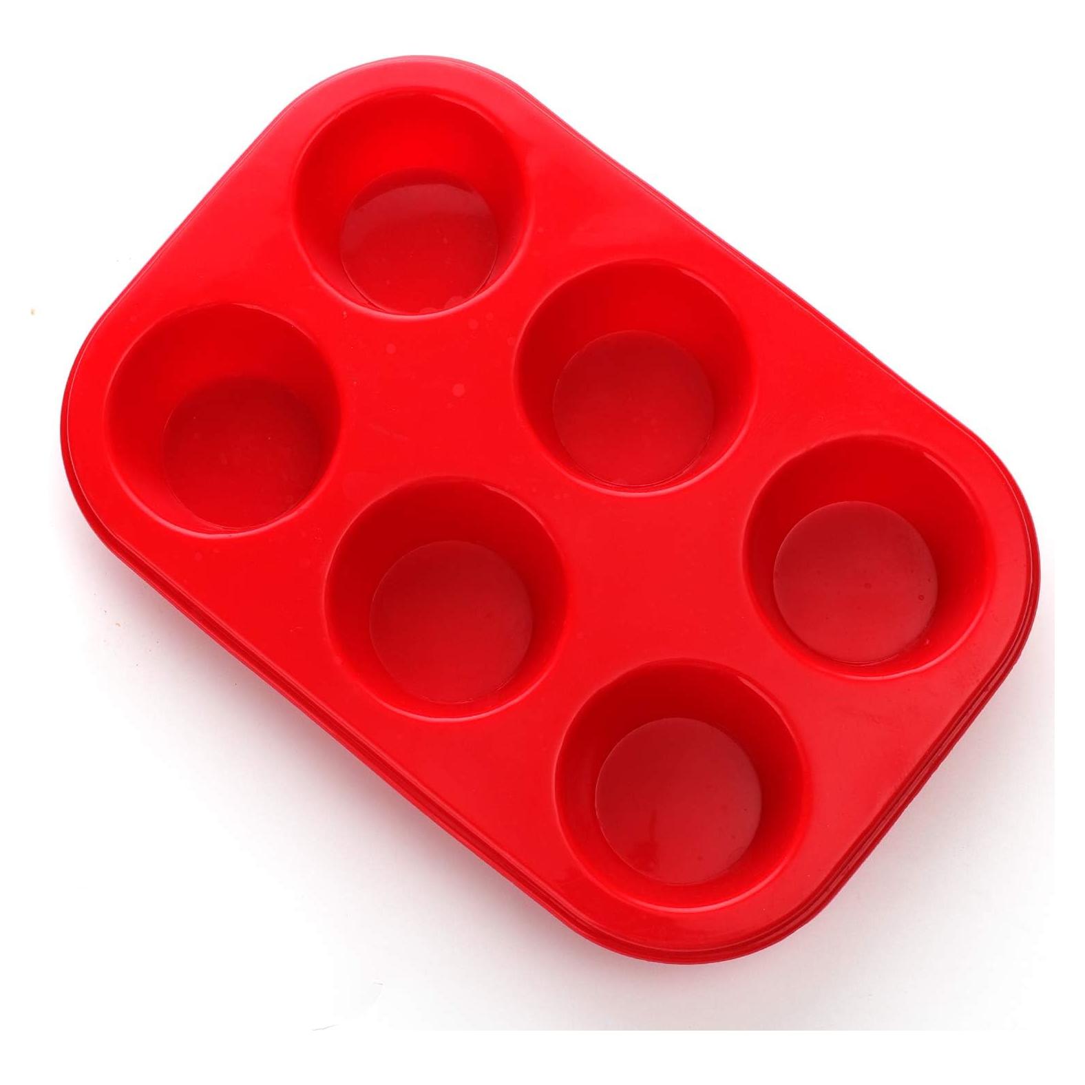 Molde de Muffin de Silicona Aokinle 6 Tazas Antiadherente Rojo