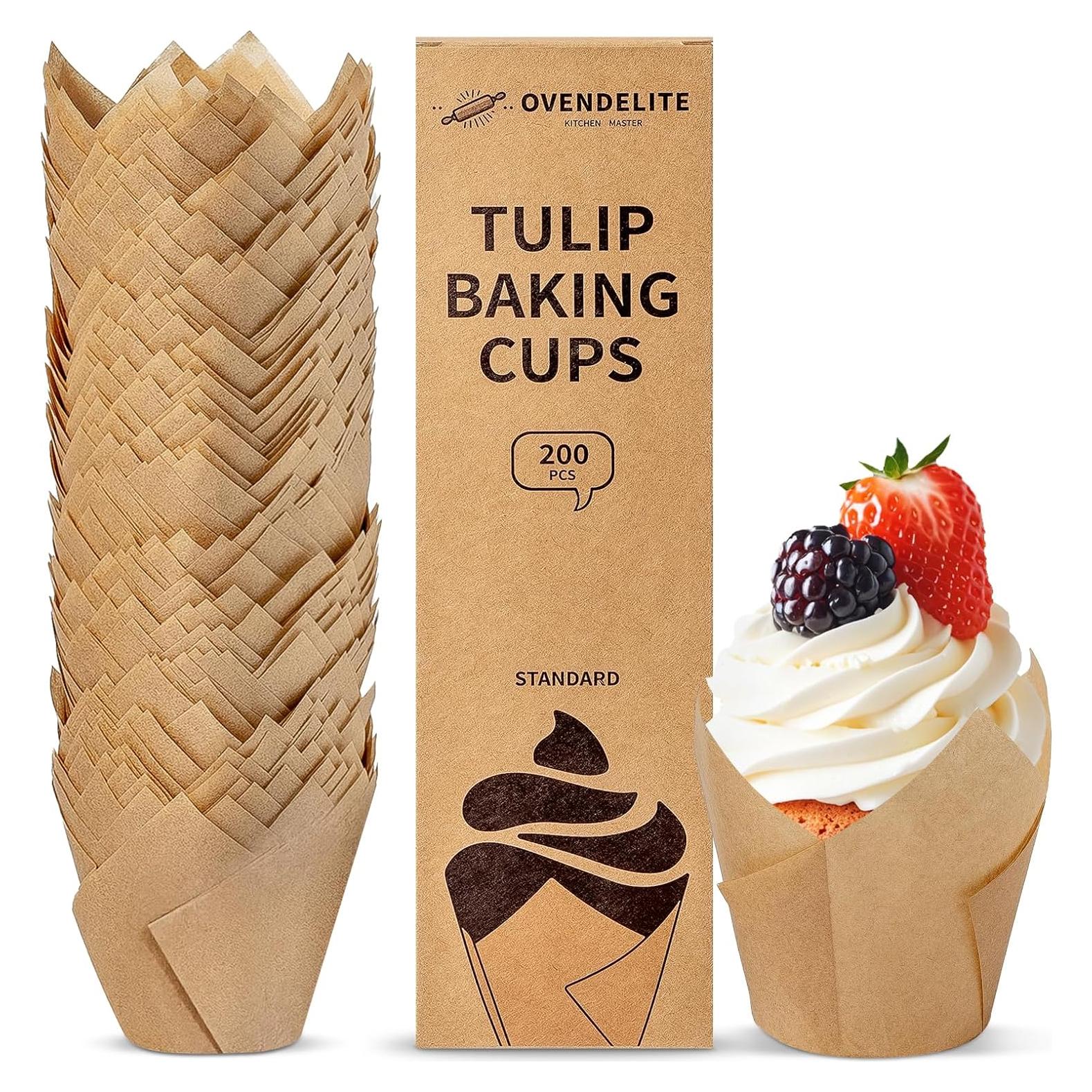 Forros para Cupcakes Tulipán OvenDelite, 200 Piezas, Papel Pergamino Natural
