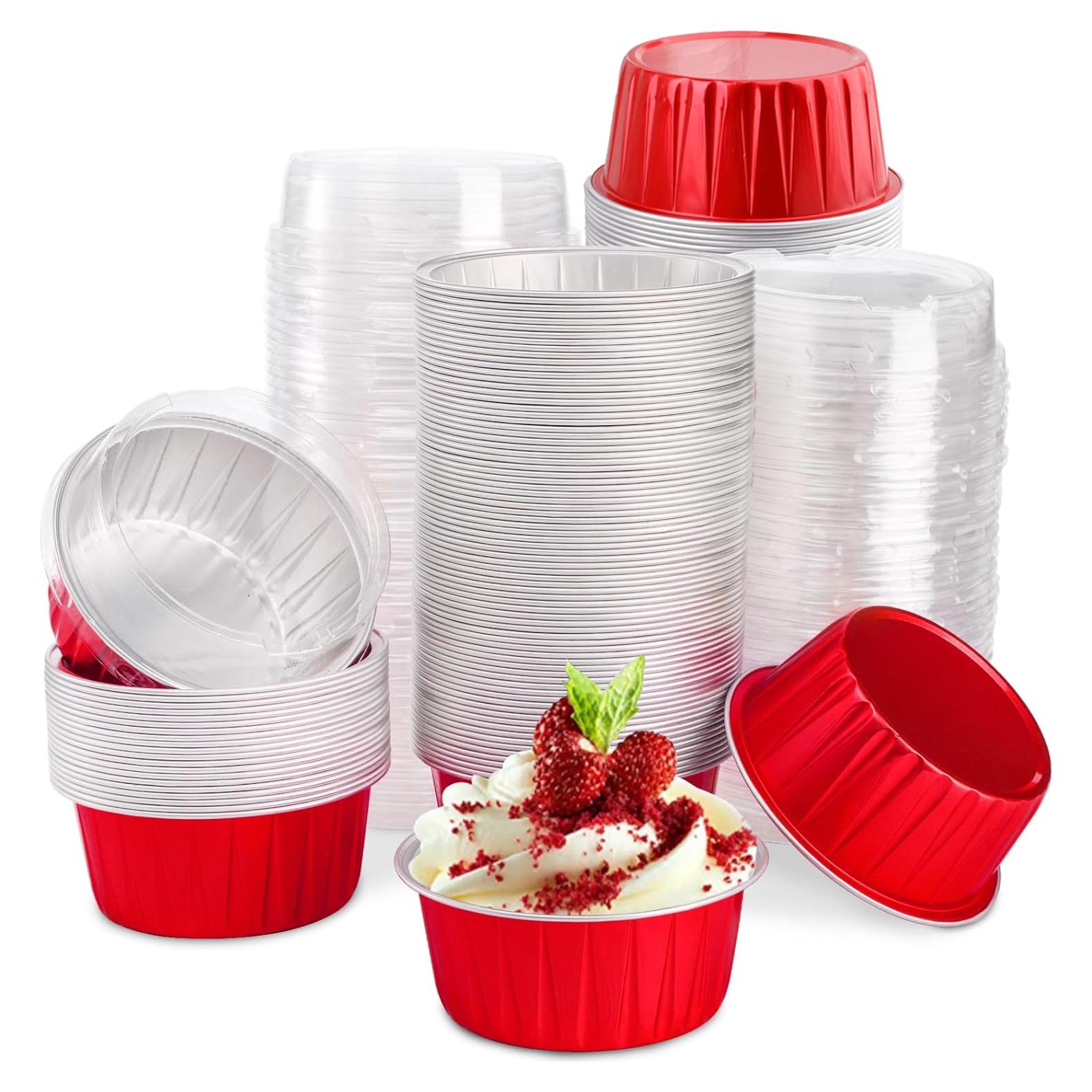 100 Ramequines Desechables DEAYOU 5oz Aluminio Rojo