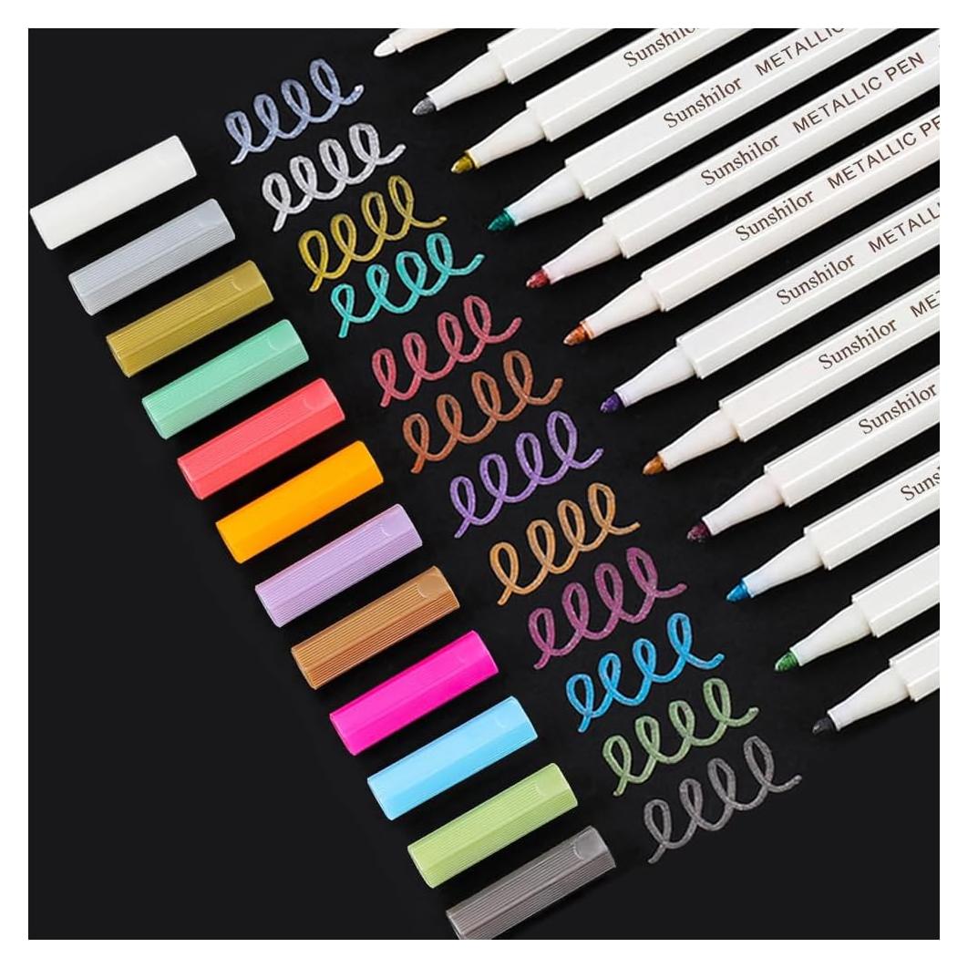 Marcadores Metálicos Sunshilor Set de 12 Punta Fina 1mm