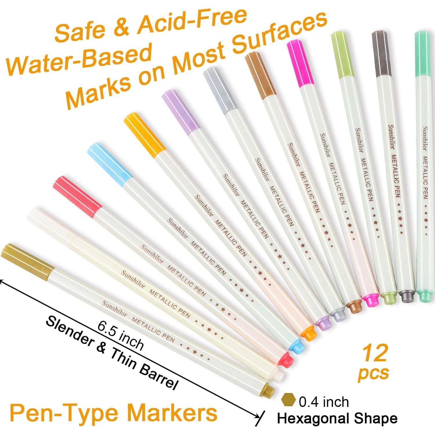 Marcadores Metálicos Sunshilor Set de 12 Punta Fina 1mm