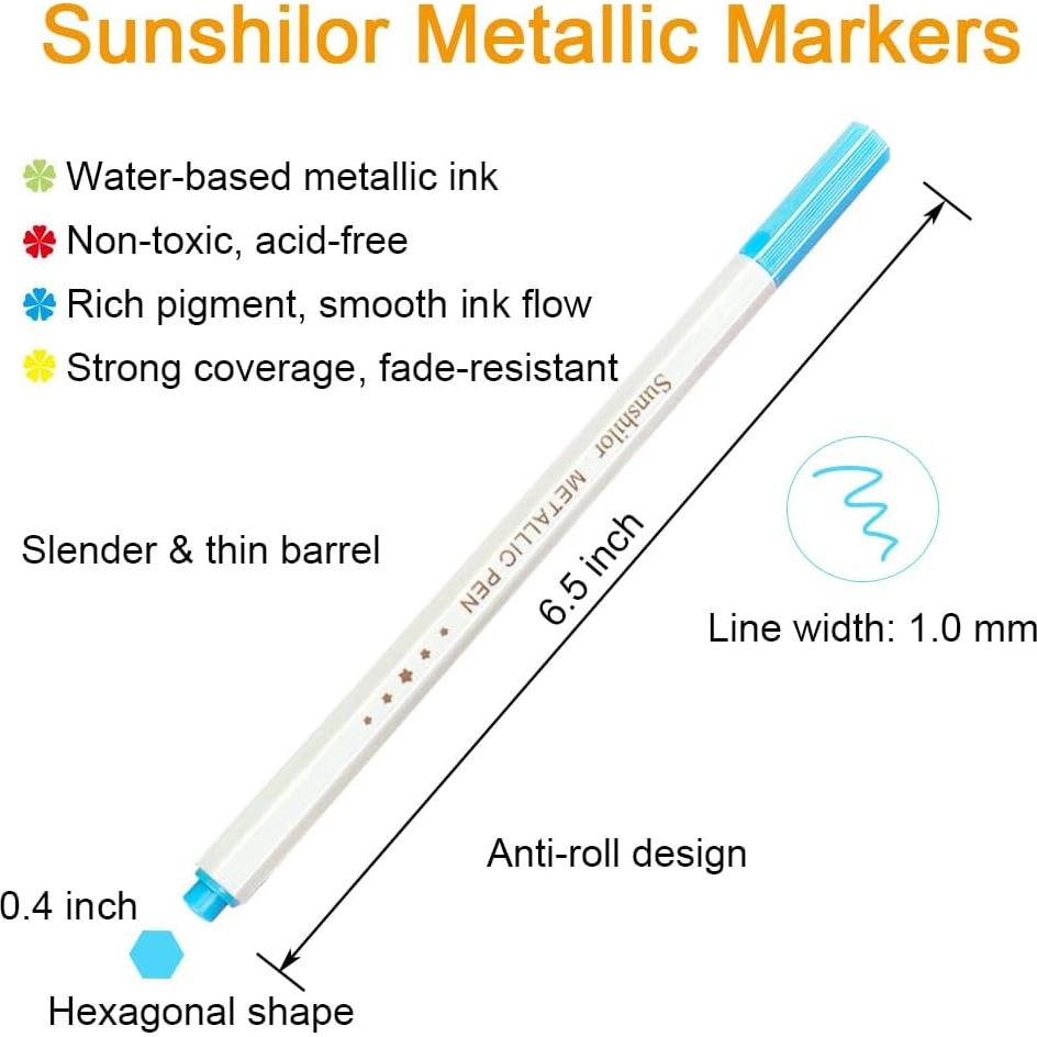 Marcadores Metálicos Sunshilor Set de 12 Punta Fina 1mm