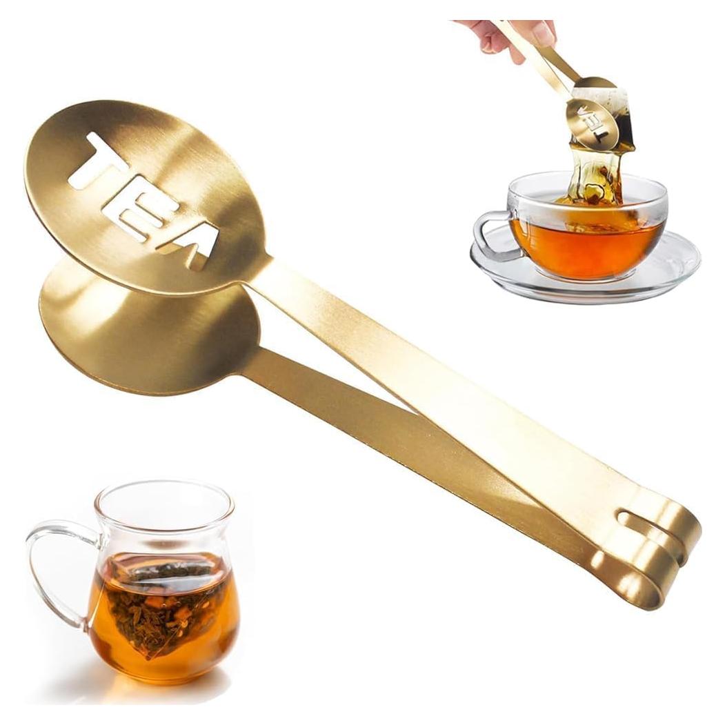 Pinzas para exprimir bolsas de té Qintreesify Oro Acero Inoxidable