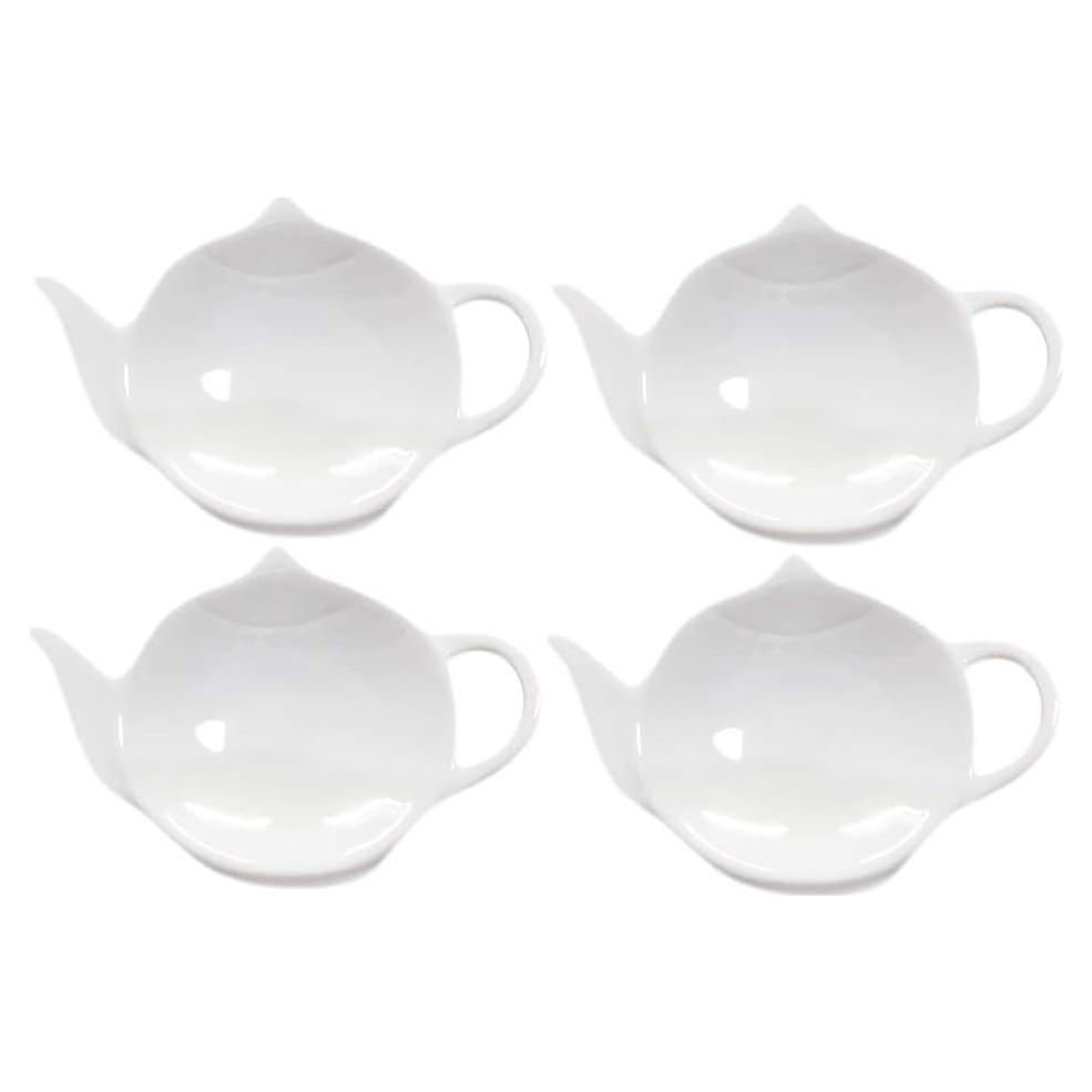 Sizikato 4 Posavasos de Cerámica Blanca para Té y Cucharas
