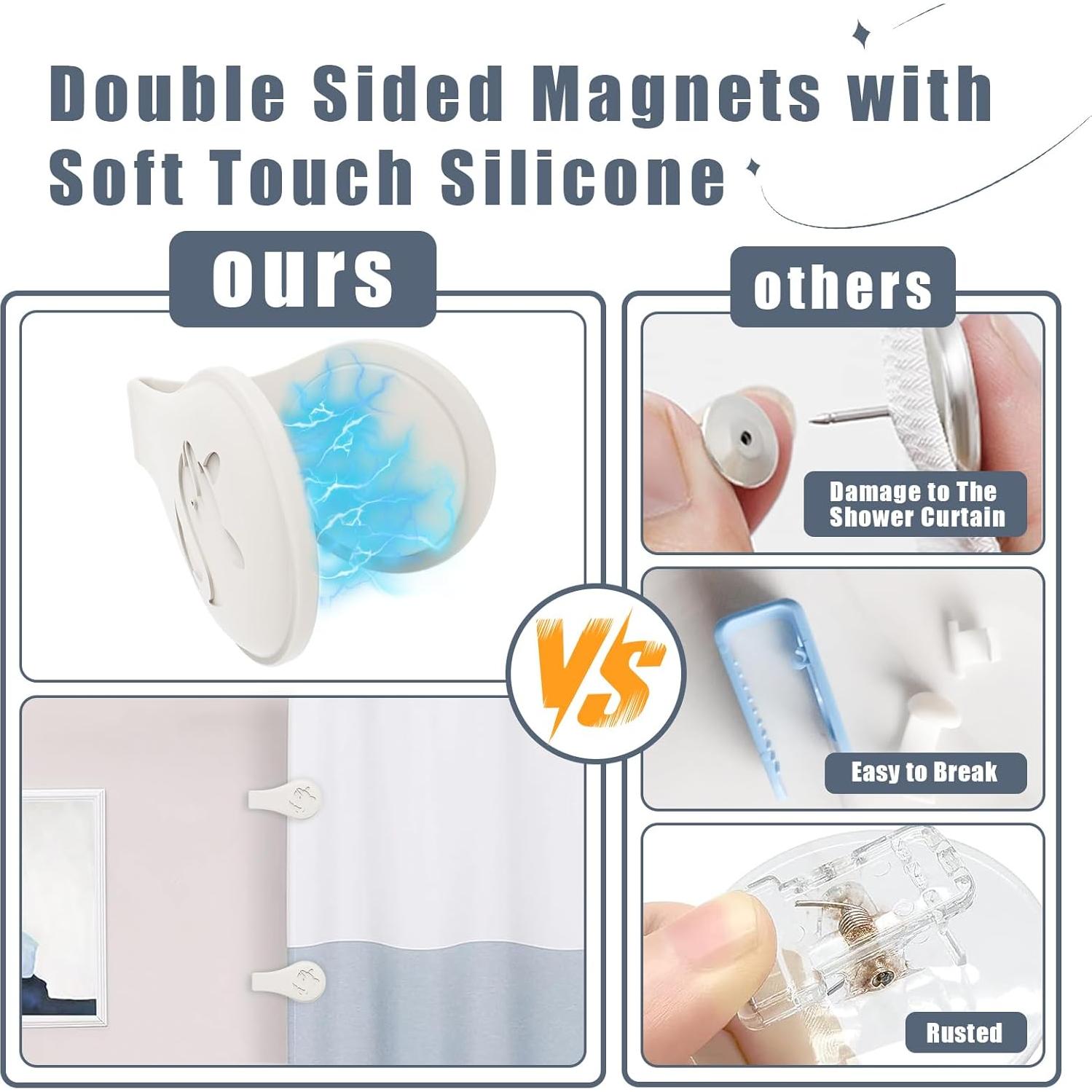 Clips Magnéticos de Silicona Vaszu para Cortinas de Ducha - 3 Paquetes