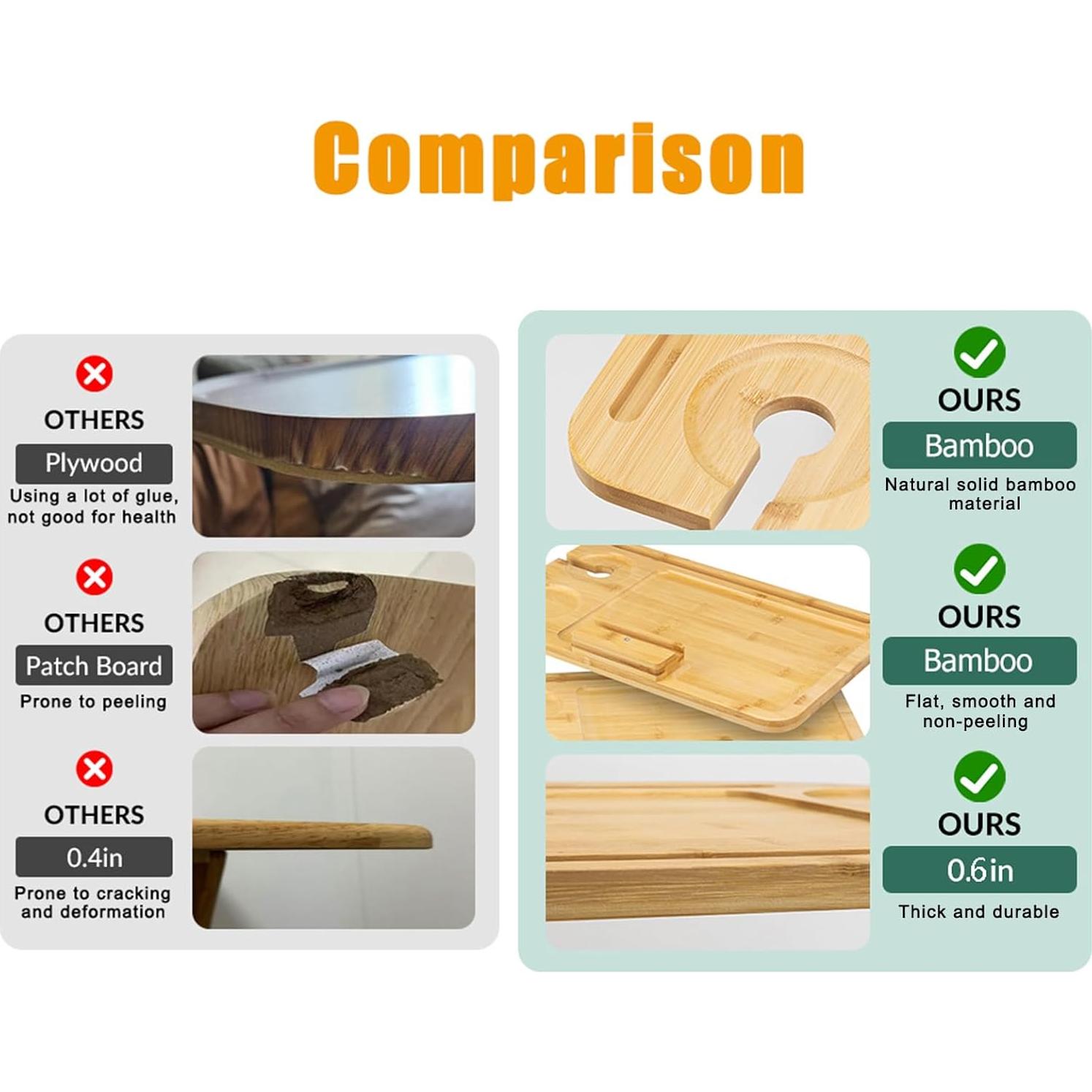 Mesa lateral ajustable LVETOLS de bambú, forma C, 360°