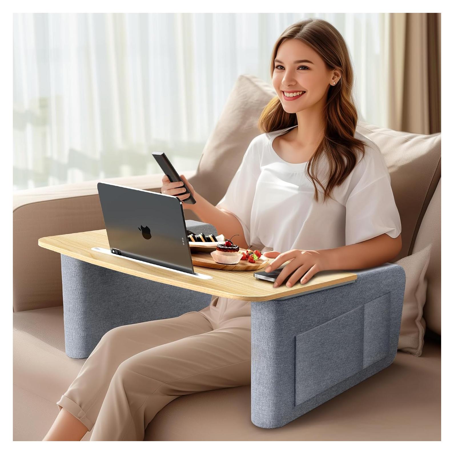 Mesa de Sofá para Laptop IKIKAKI con Reposabrazos y Ranura
