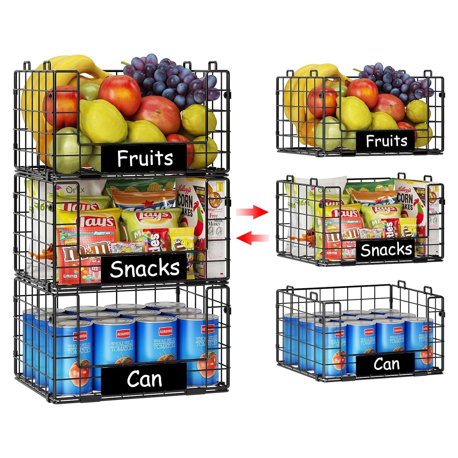 Cestas de Alambre Apilables JKsmart - 3 Piezas XL para Almacenamiento