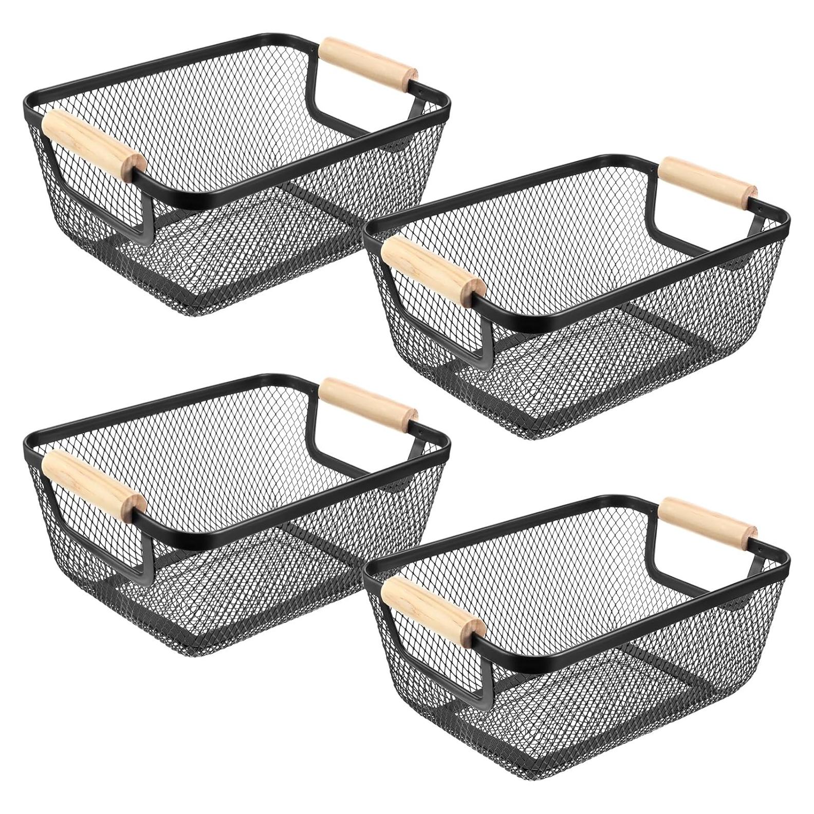 Cestas de Alambre de Metal Ziliny 4 Pcs con Mangos de Madera