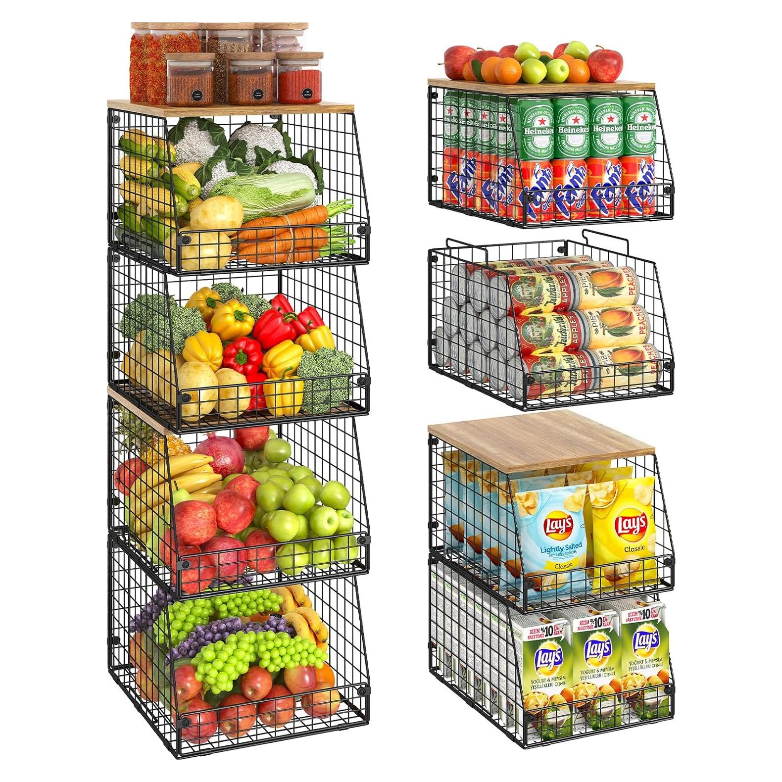 Paquete de 4 cestas apilables Jakyitvi con tapa de madera