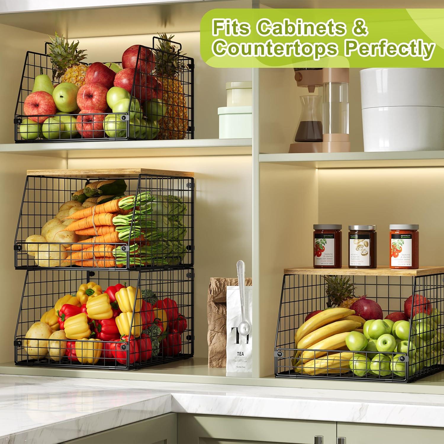 Paquete de 4 cestas apilables Jakyitvi con tapa de madera