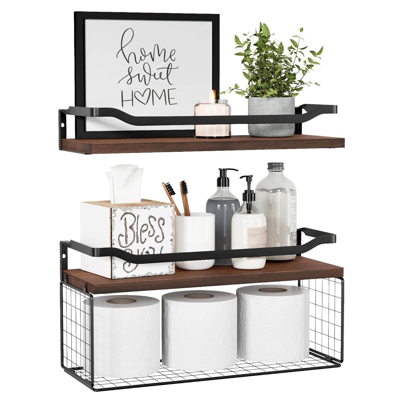 Estantes Flotantes WOPITUES de Madera con Canasta Almacenamiento