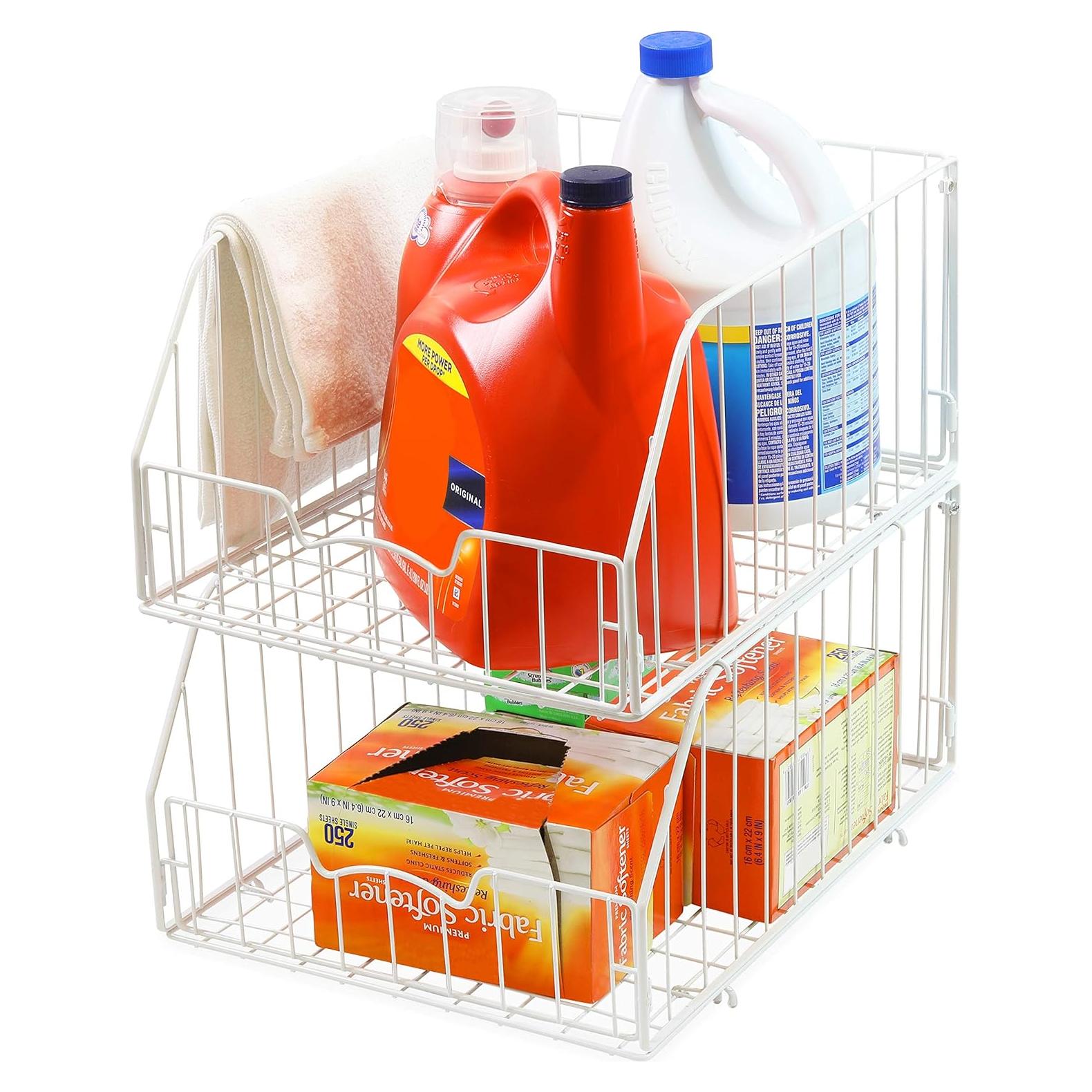 Cesta de Almacenamiento Apilable Simple Houseware 2 Piezas 42.9x34x23 cm Blanco